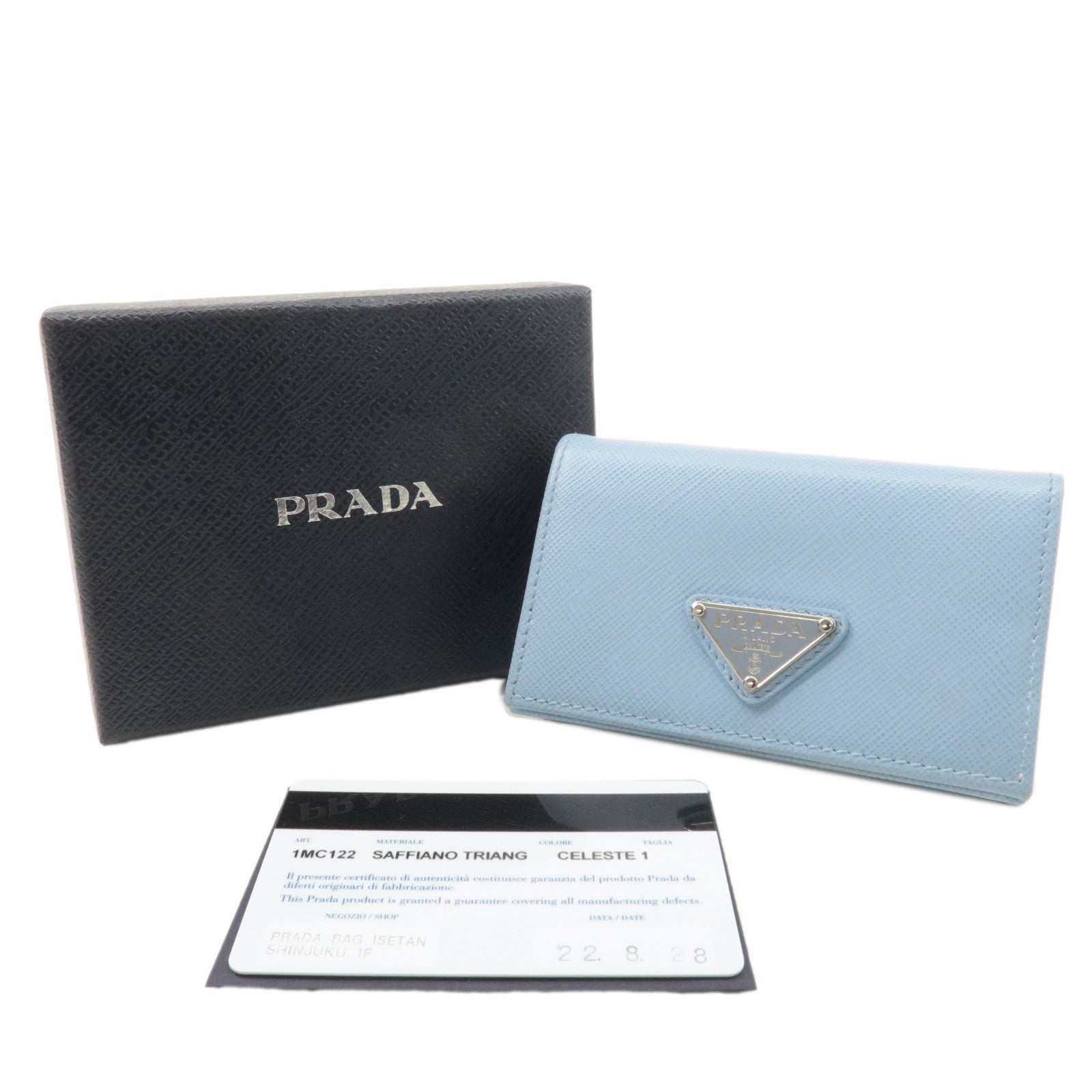 PRADA Logo Saffiano Leather Card Case Light Blue 1MC122