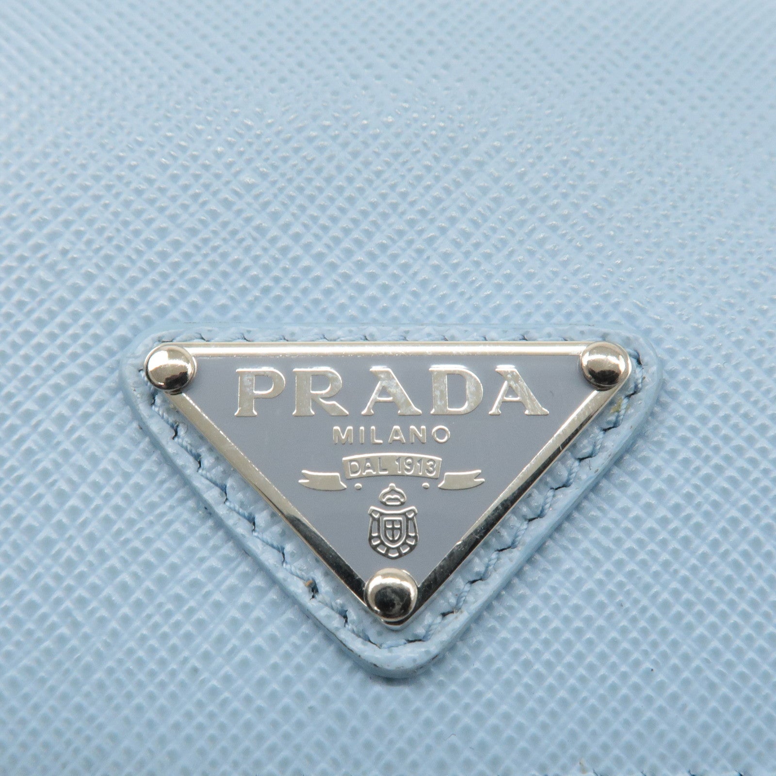 PRADA Logo Saffiano Leather Card Case Light Blue 1MC122