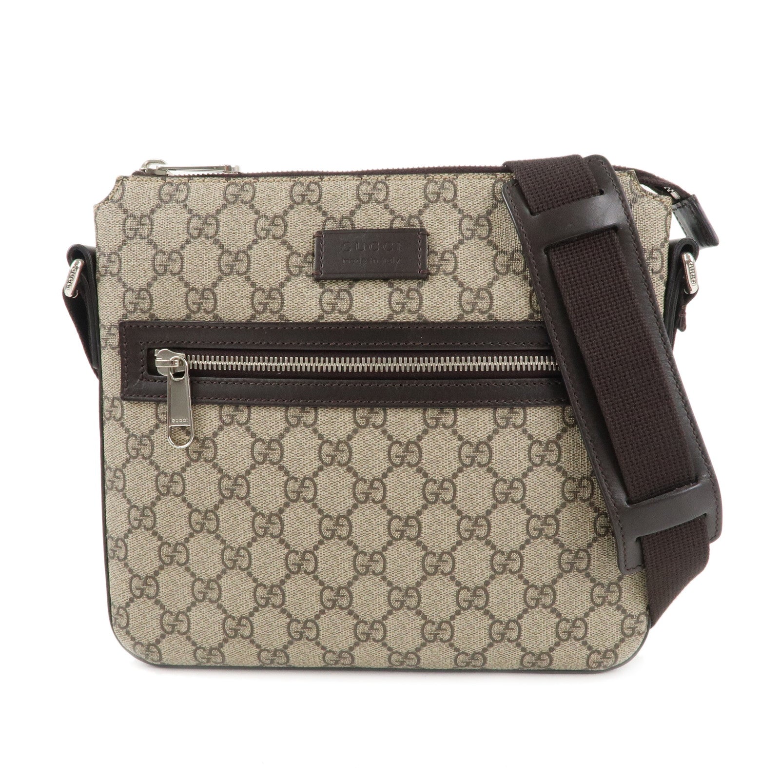 GUCCI-GG-Supreme-Leather-Messenger-Shoulder-Bag-Beige-Brown-406410