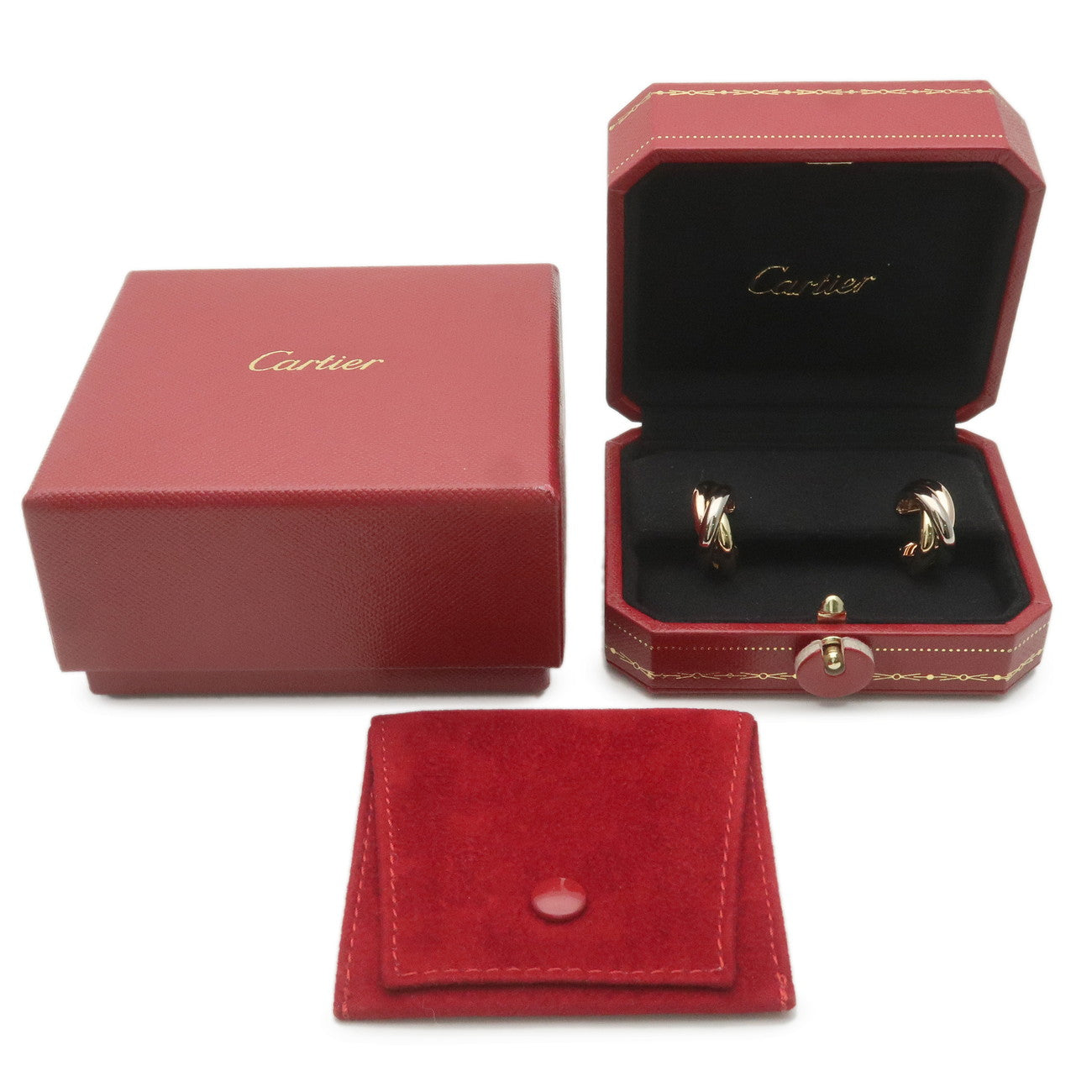 Cartier Trinity Earrings K18 750 Yellow Gold White Gold Rose Gold