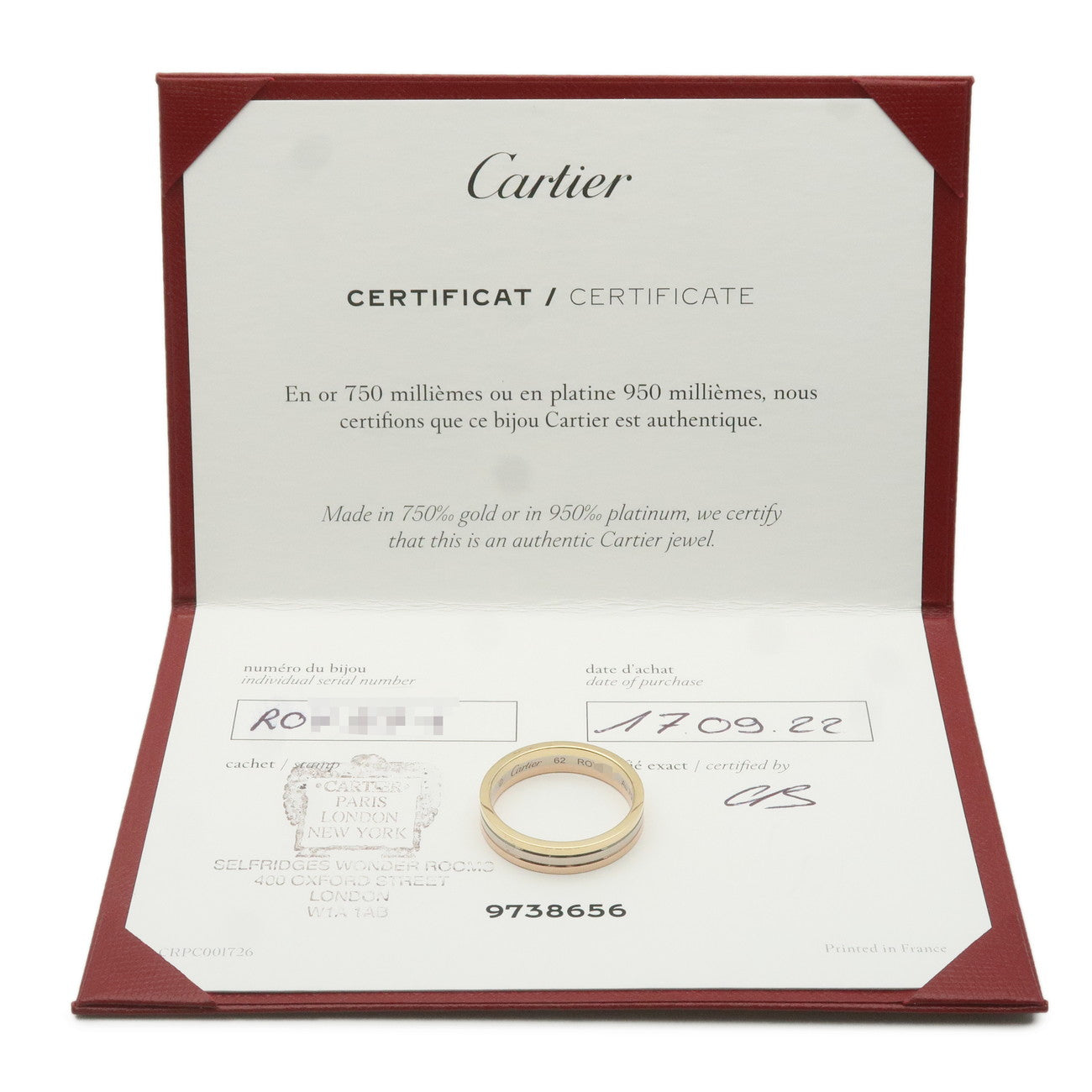 Cartier Vendome Three Color Ring K18 750YG/WG/PG #62 US10-10.5