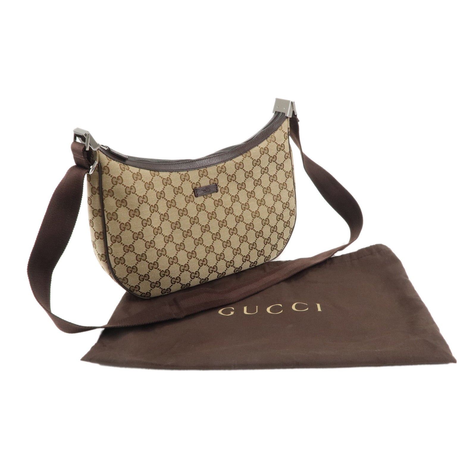 GUCCI GG Canvas Leather Shoulder Crossbody Bag Beige Brown 122790