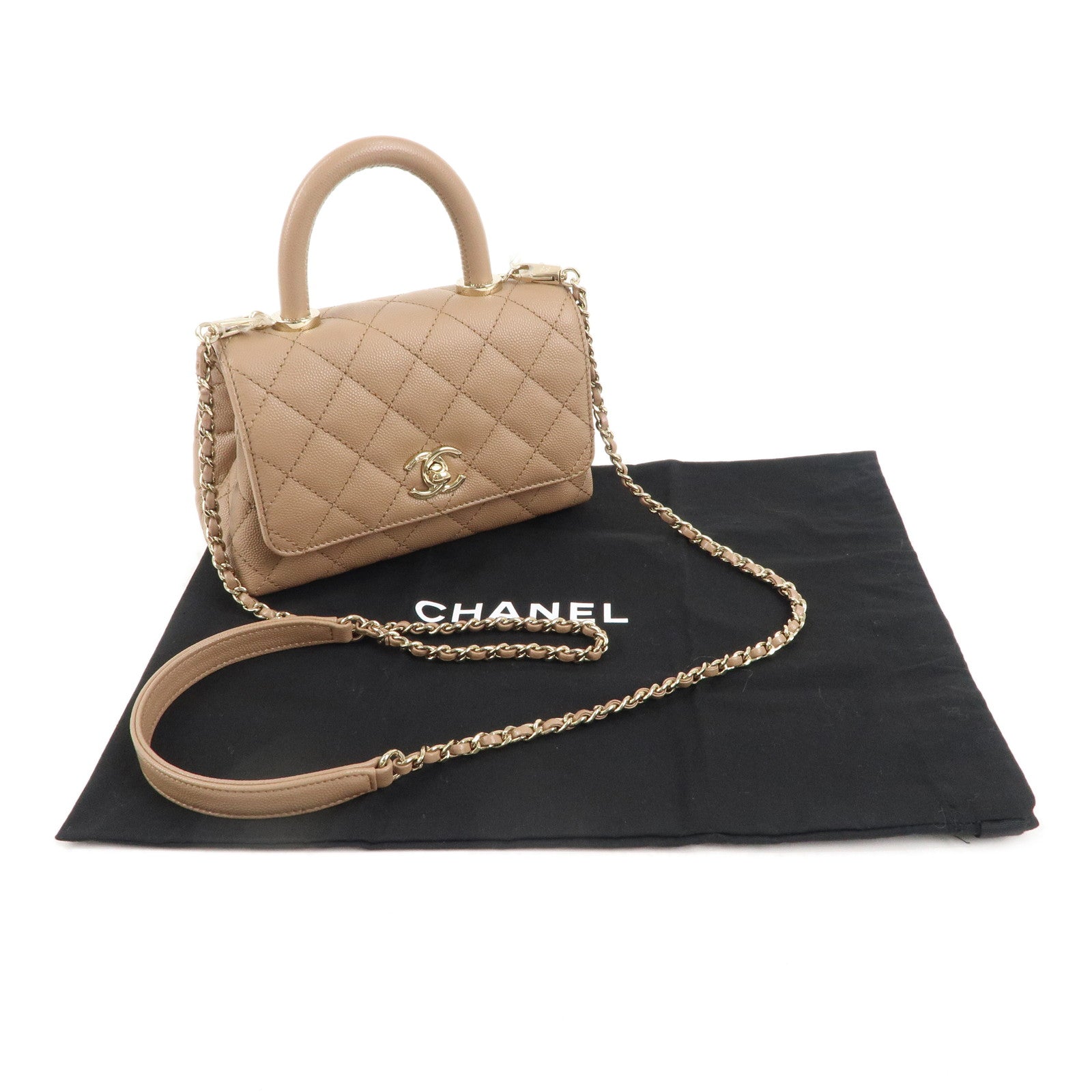 CHANEL Matelasse Caviar Skin COCOHandle 2Way Bag BrownBeige AS2215