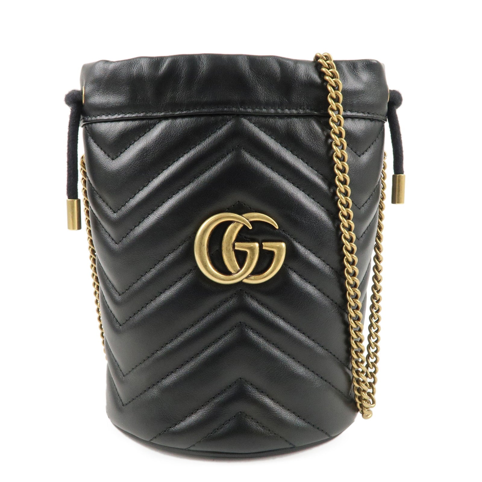 GUCCI-GG-Marmont-Leather-Mini-Bucket-Bag-Shoulder-Bag-Black-575163