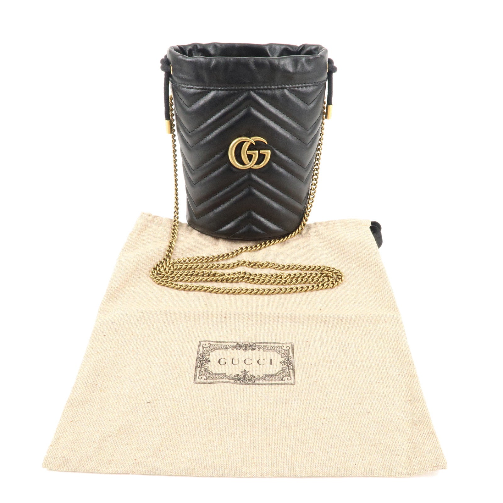 GUCCI GG Marmont Leather Mini Bucket Bag Shoulder Bag Black 575163