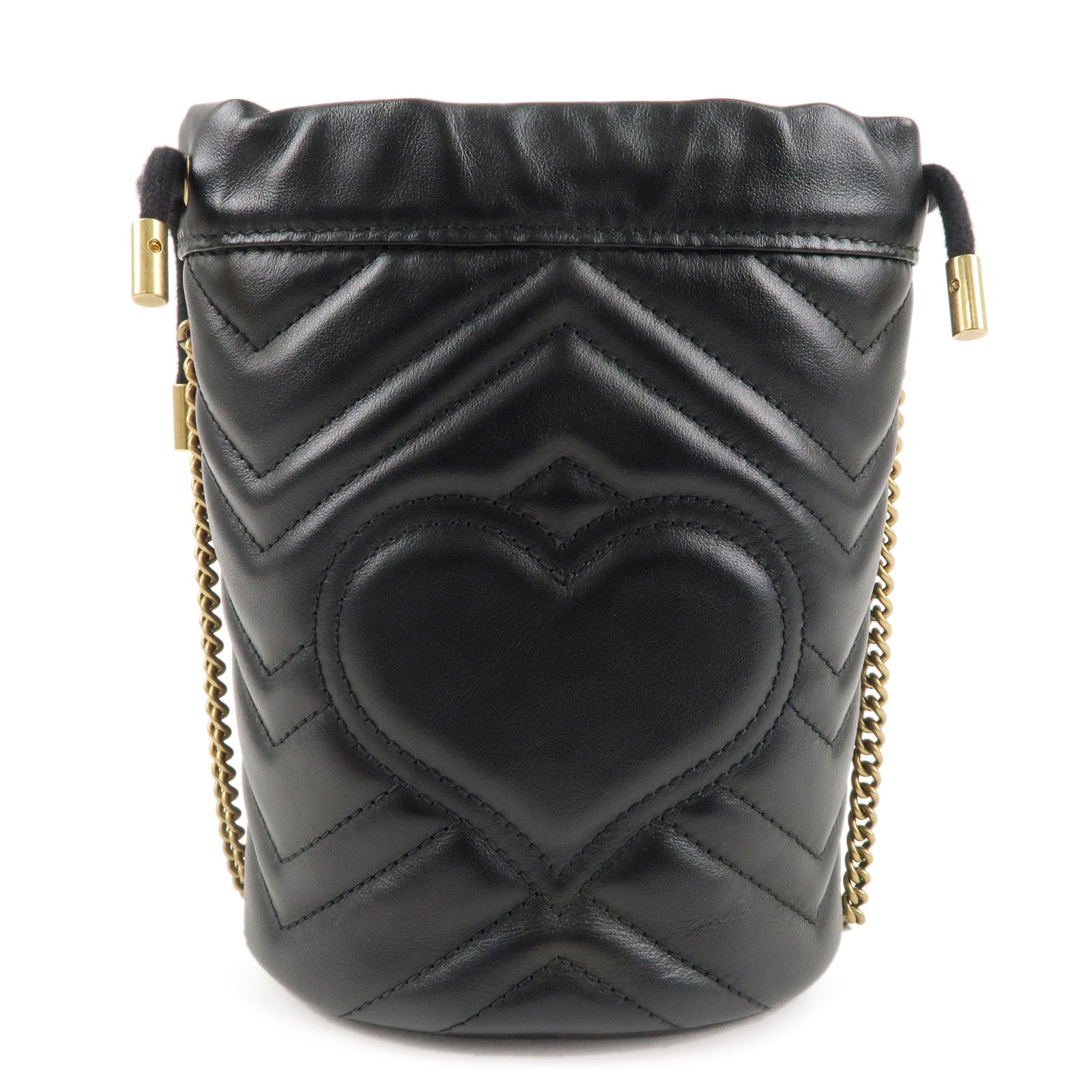 GUCCI GG Marmont Leather Mini Bucket Bag Shoulder Bag Black 575163