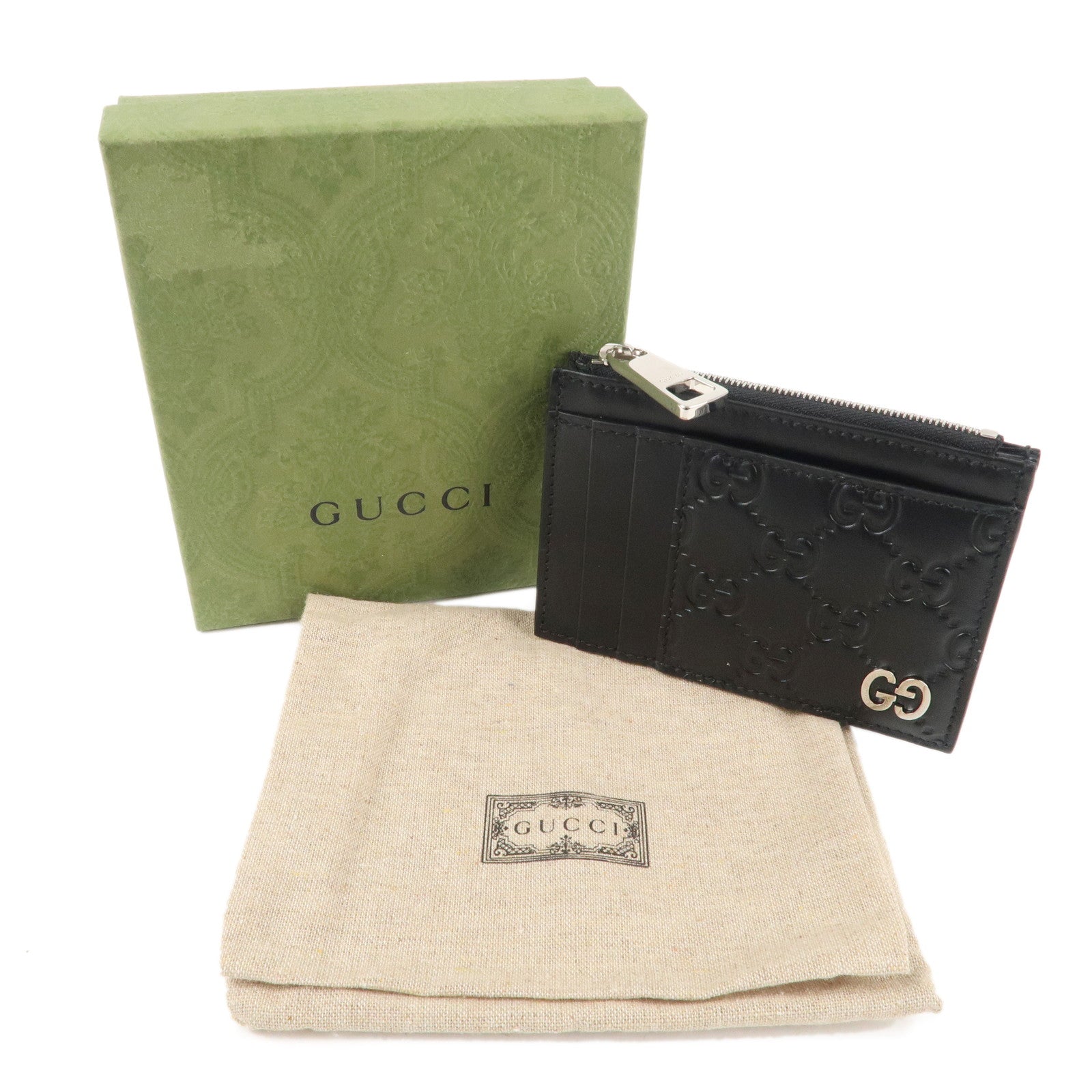 GUCCI Dorian Leather Fragment Case Card Case Black 597560