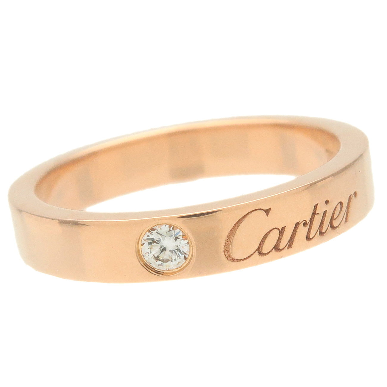 Cartier Engraved 1P Diamond Ring K18 750PG #46 US3.5-4