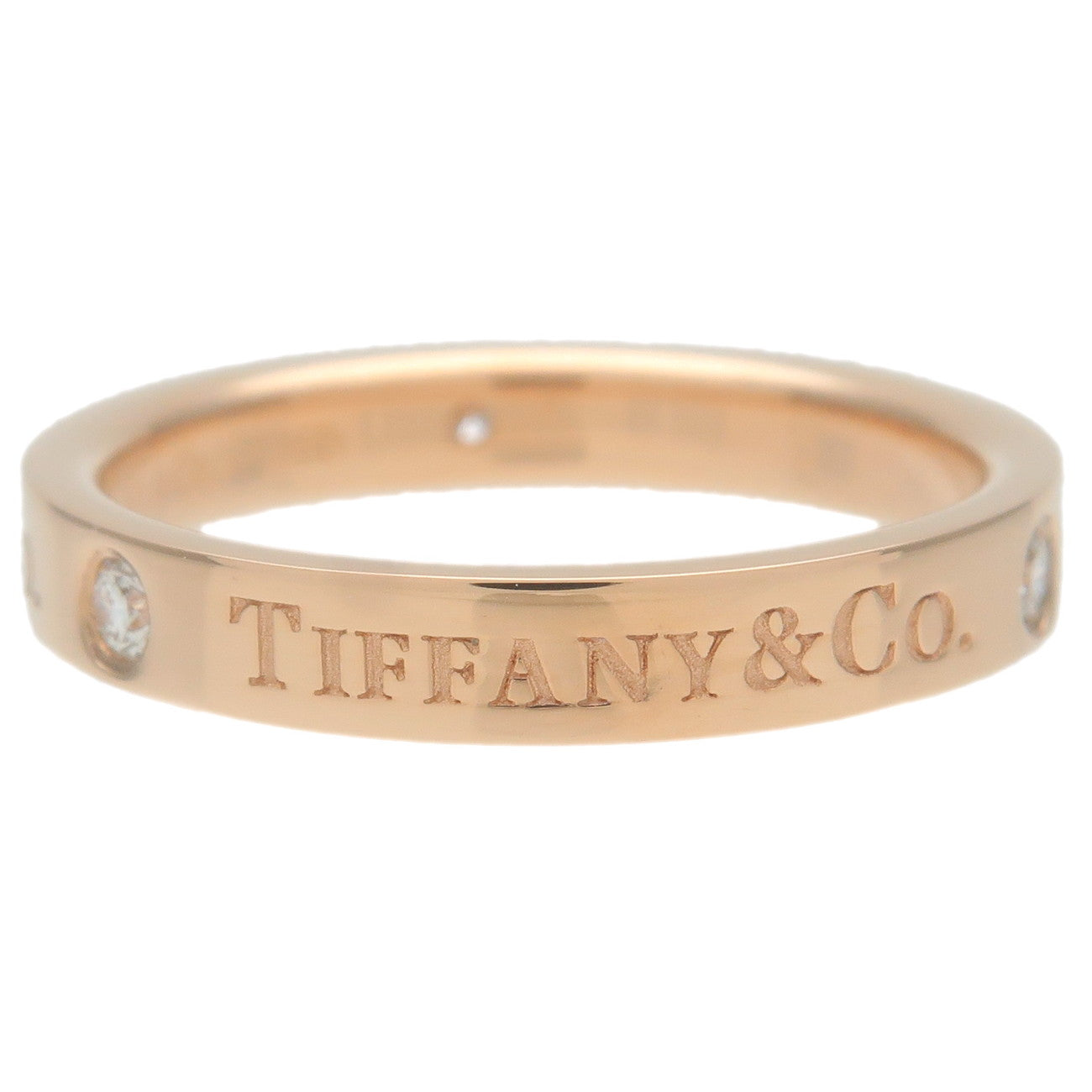 Tiffany&Co. Flat Band Ring 3P Diamond Ring K18PG US5.5-6 EU51