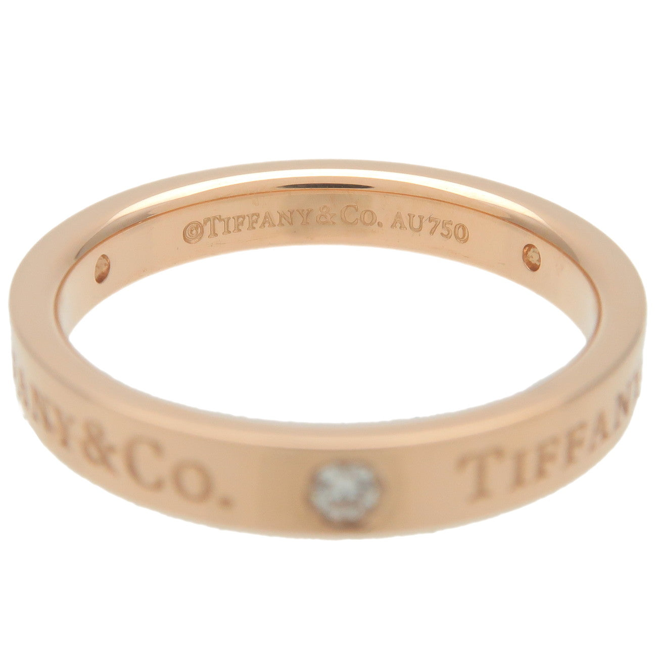 Tiffany&Co. Flat Band Ring 3P Diamond Ring K18PG US5.5-6 EU51