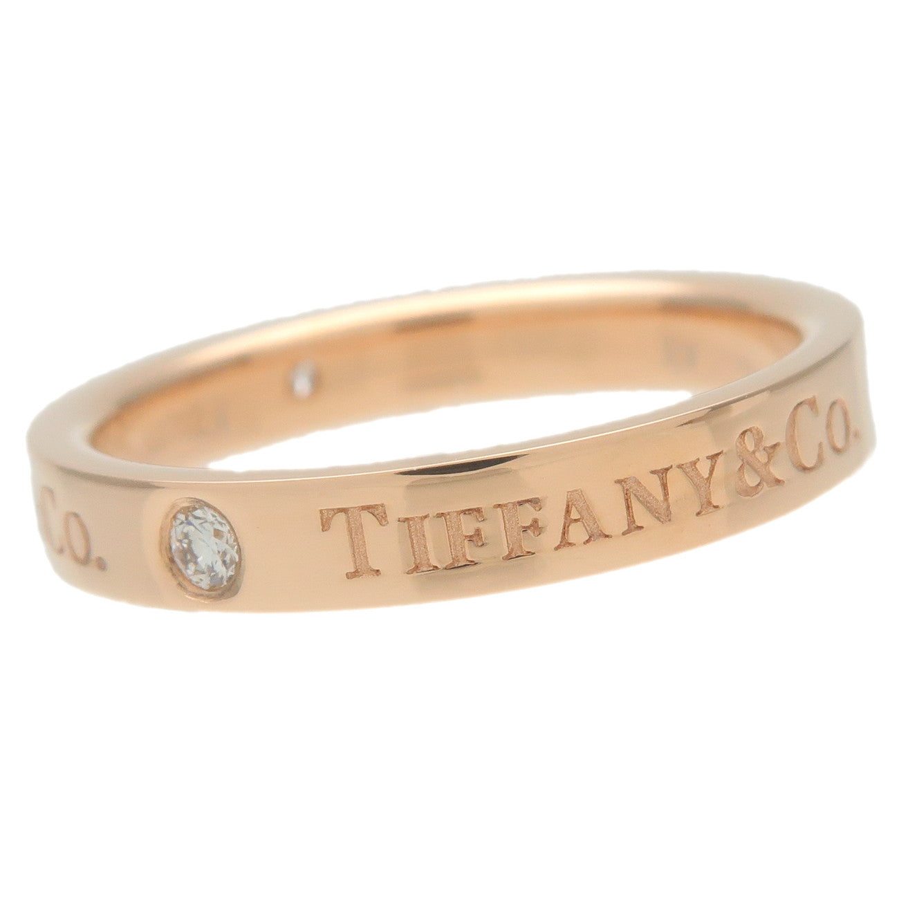 Tiffany&Co. Flat Band Ring 3P Diamond Ring K18PG US5.5-6 EU51