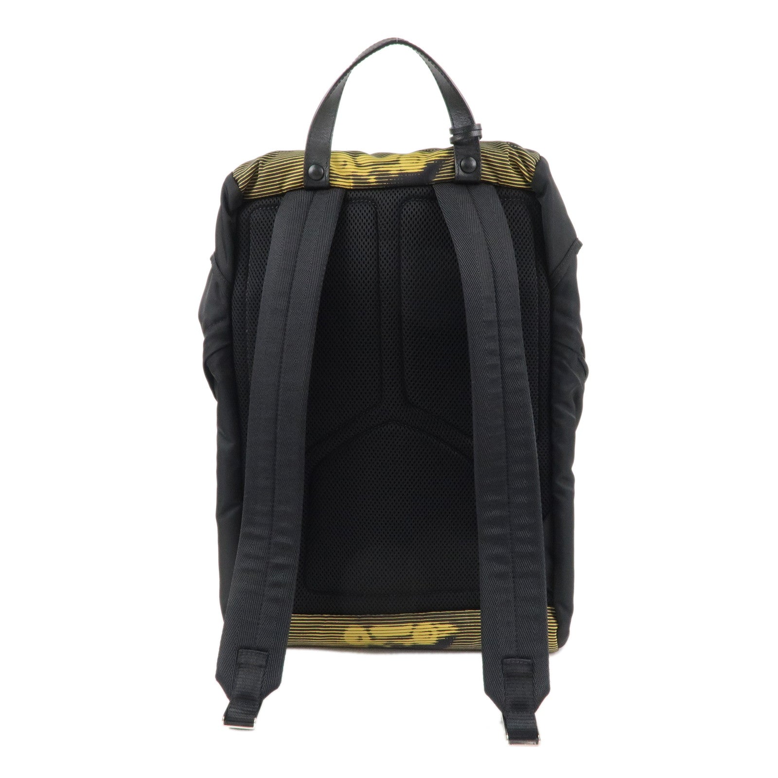 PRADA Saffiano Nylon Leather Backpack Rucksack Black Yellow