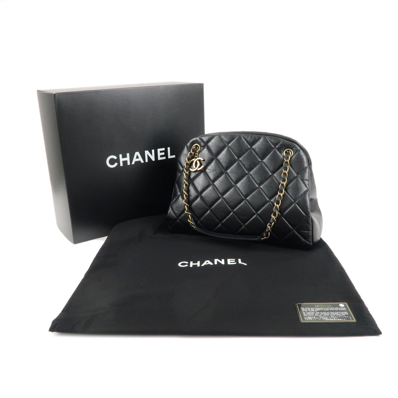 CHANEL Matelasse Lamb Skin Chain Tote Bag Hand Bag Black