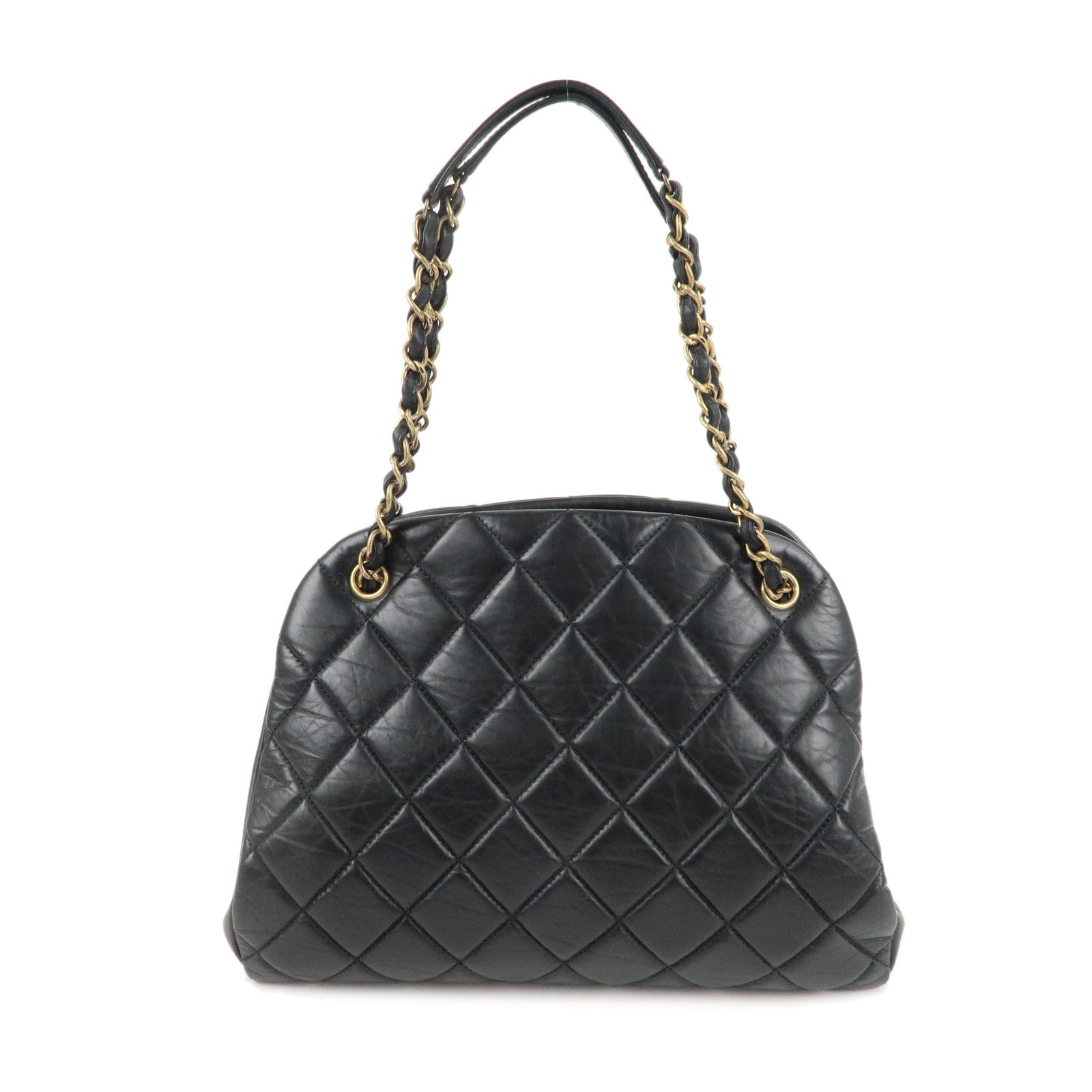 CHANEL Matelasse Lamb Skin Chain Tote Bag Hand Bag Black