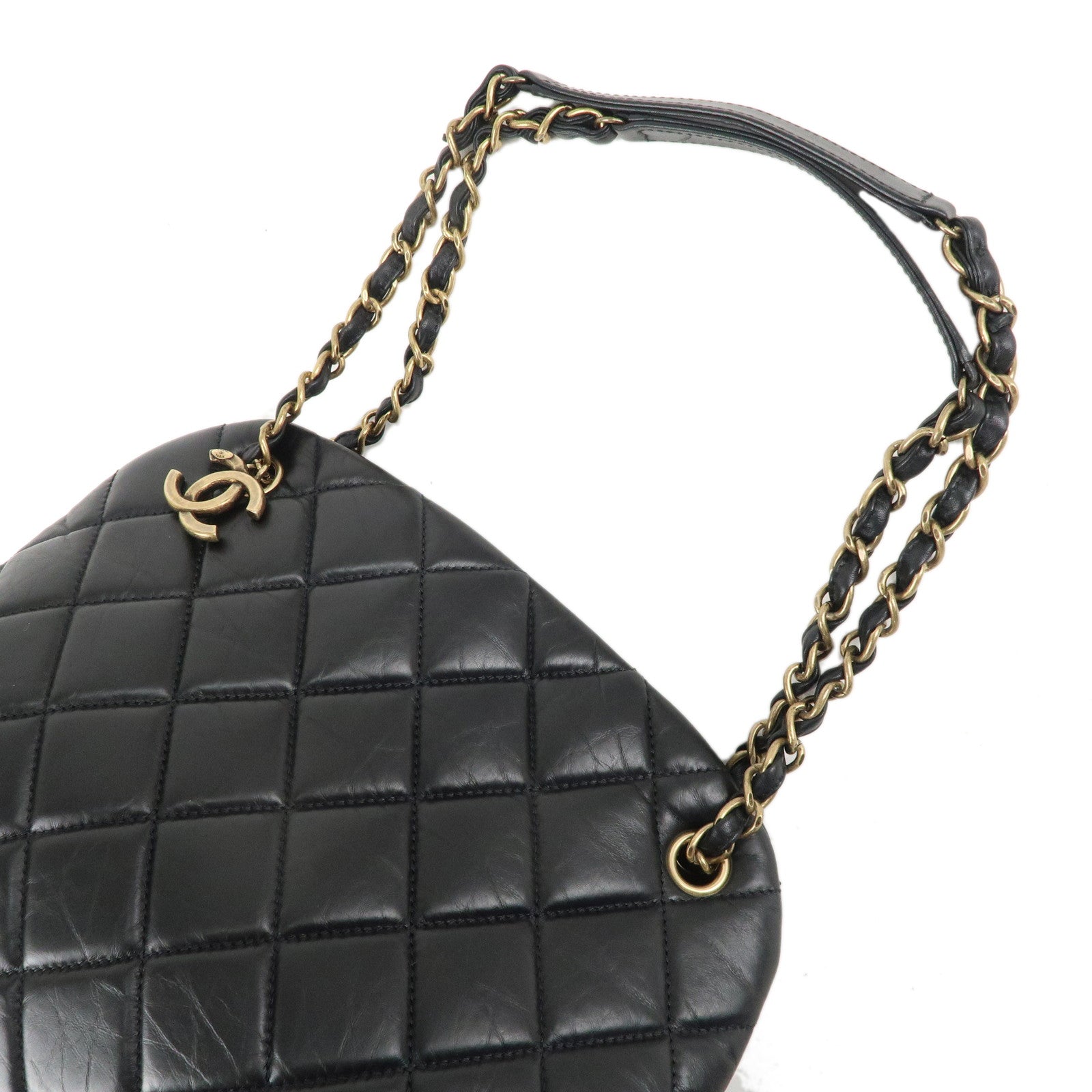 CHANEL Matelasse Lamb Skin Chain Tote Bag Hand Bag Black