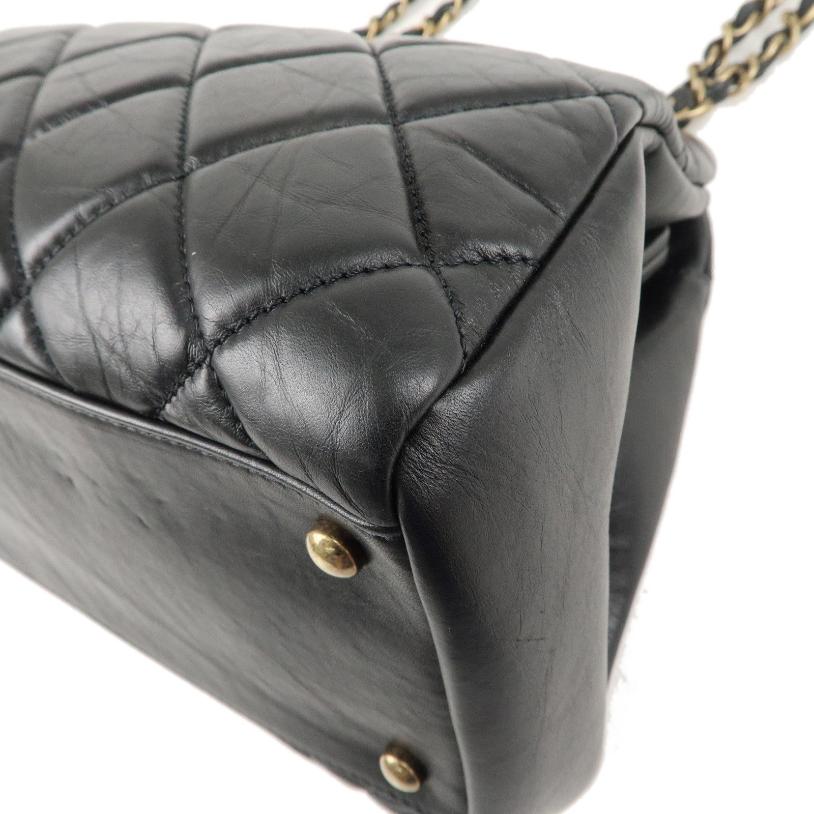 CHANEL Matelasse Lamb Skin Chain Tote Bag Hand Bag Black