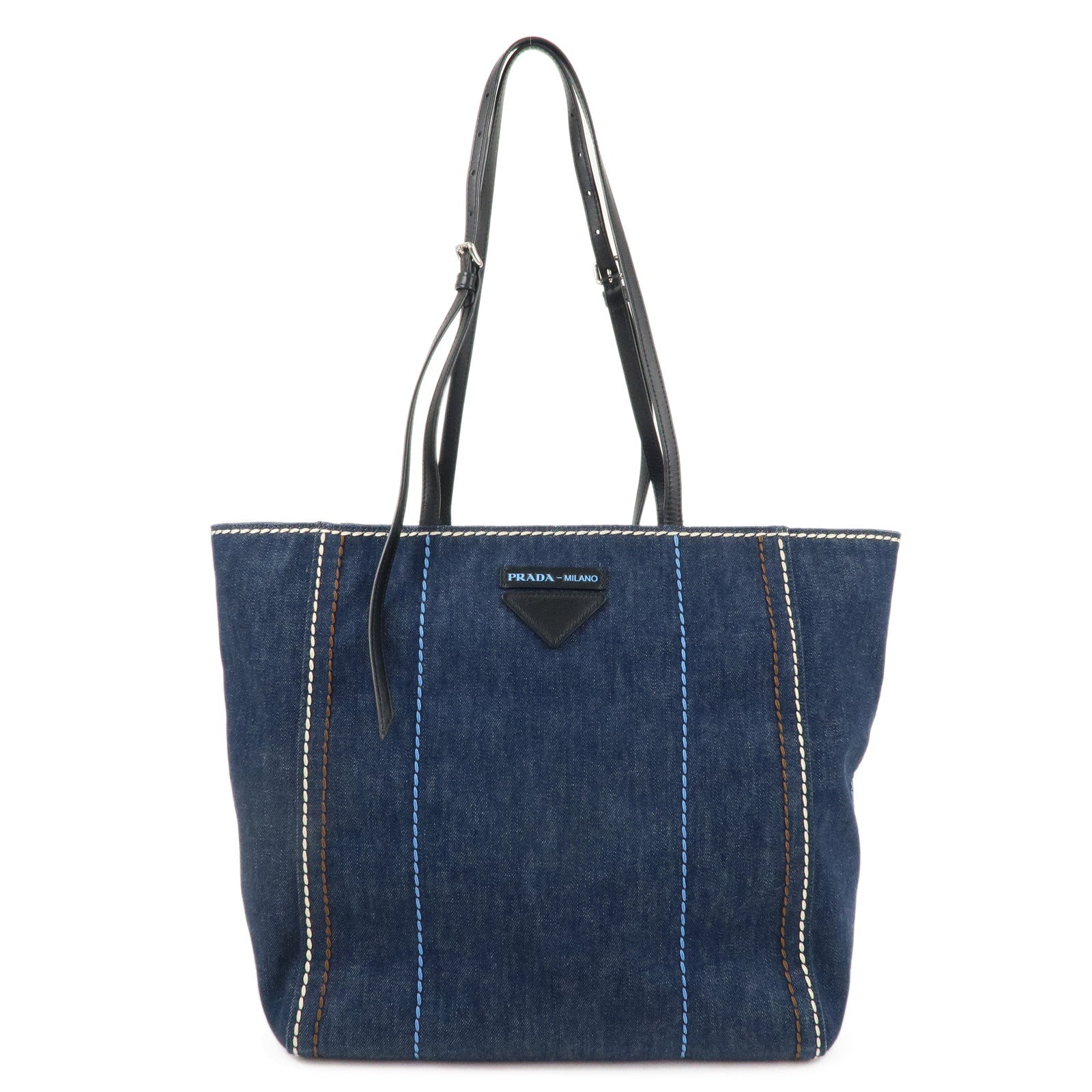 PRADA-Denim-Leather-Tote-Bag-Blue-1BG246