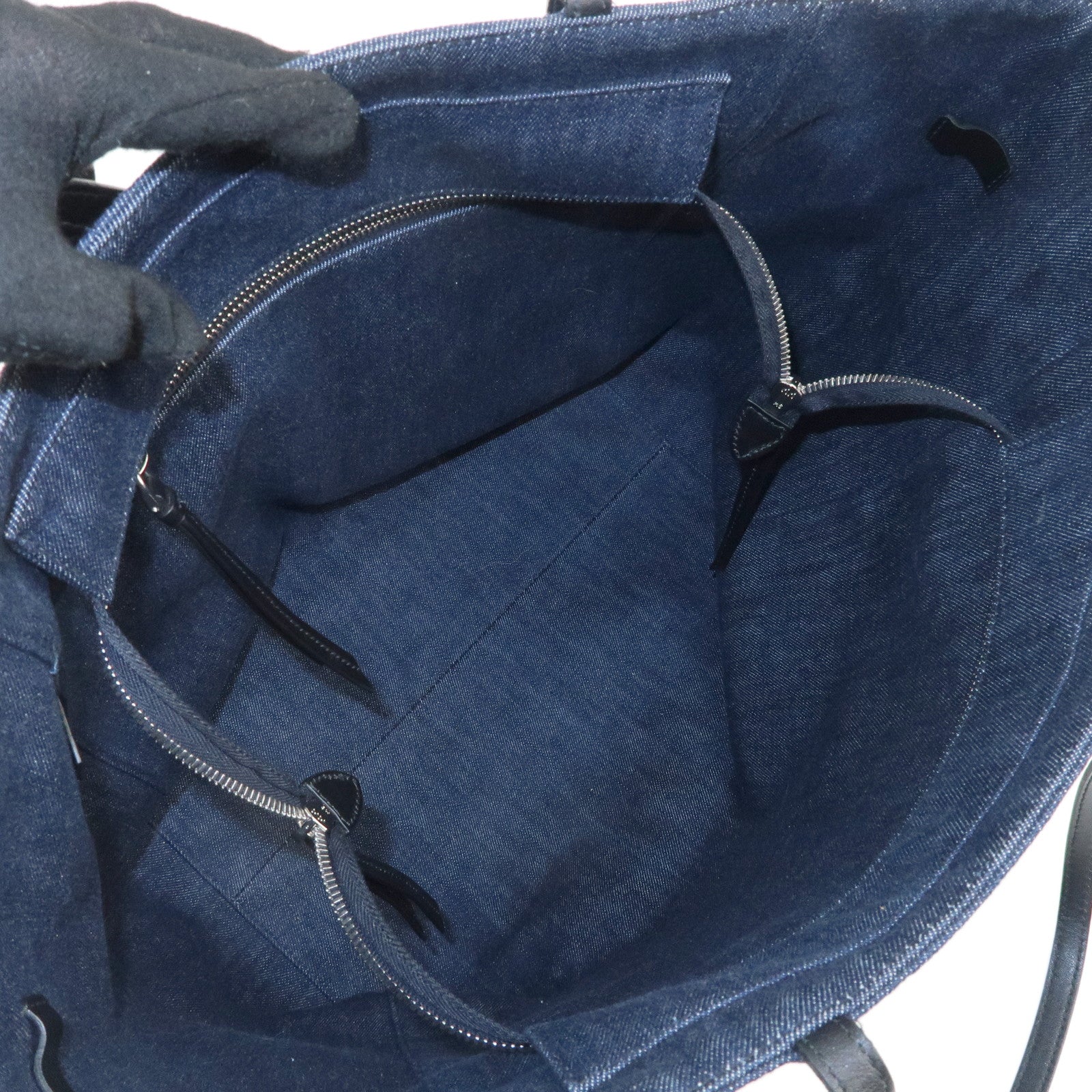 PRADA Denim Leather Tote Bag Blue 1BG246