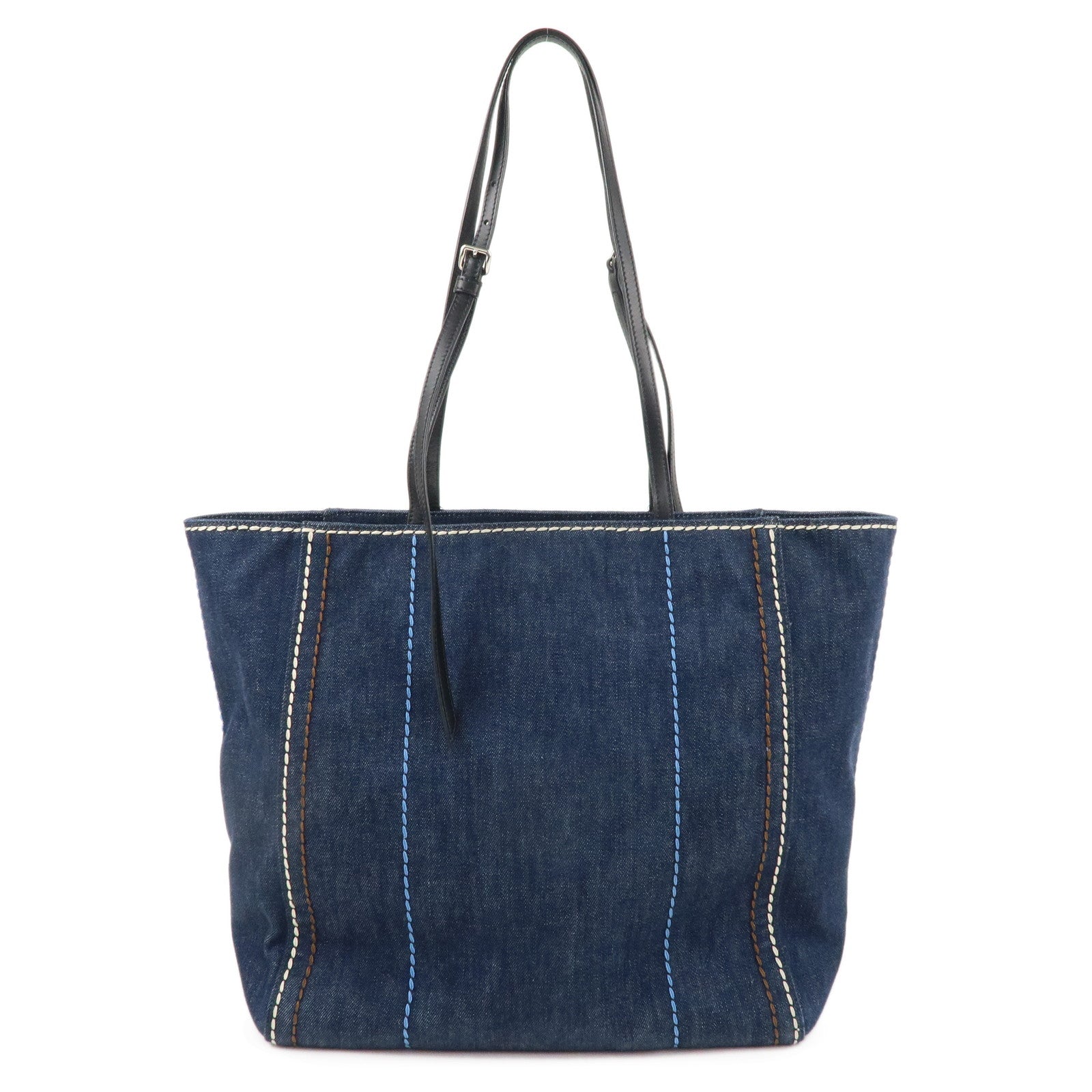 PRADA Denim Leather Tote Bag Blue 1BG246