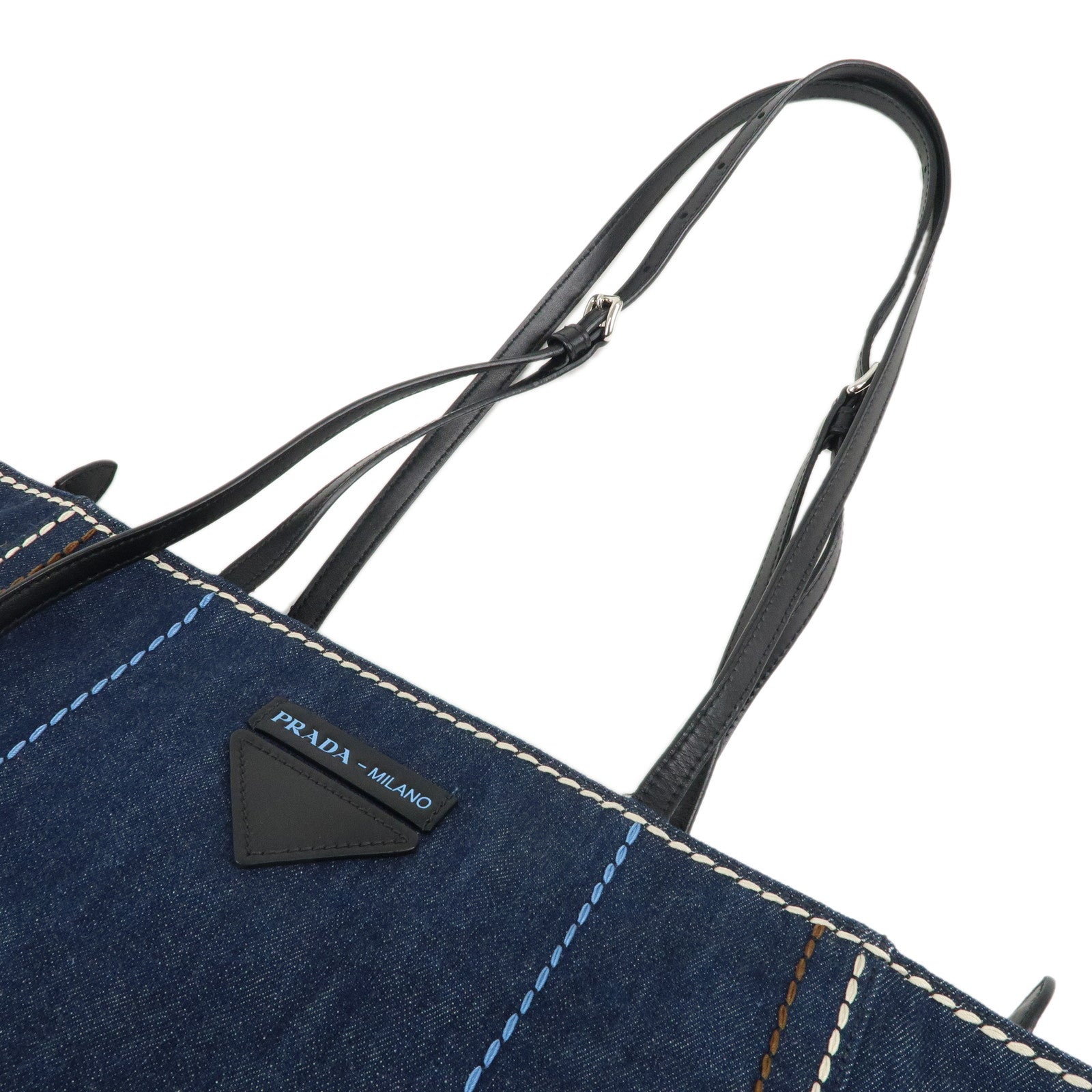 PRADA Denim Leather Tote Bag Blue 1BG246