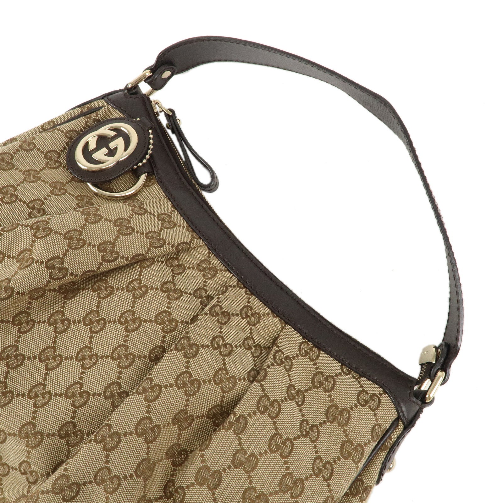 GUCCI Sukey GG Canvas Leather Shoulder Bag Beige Brown 232955