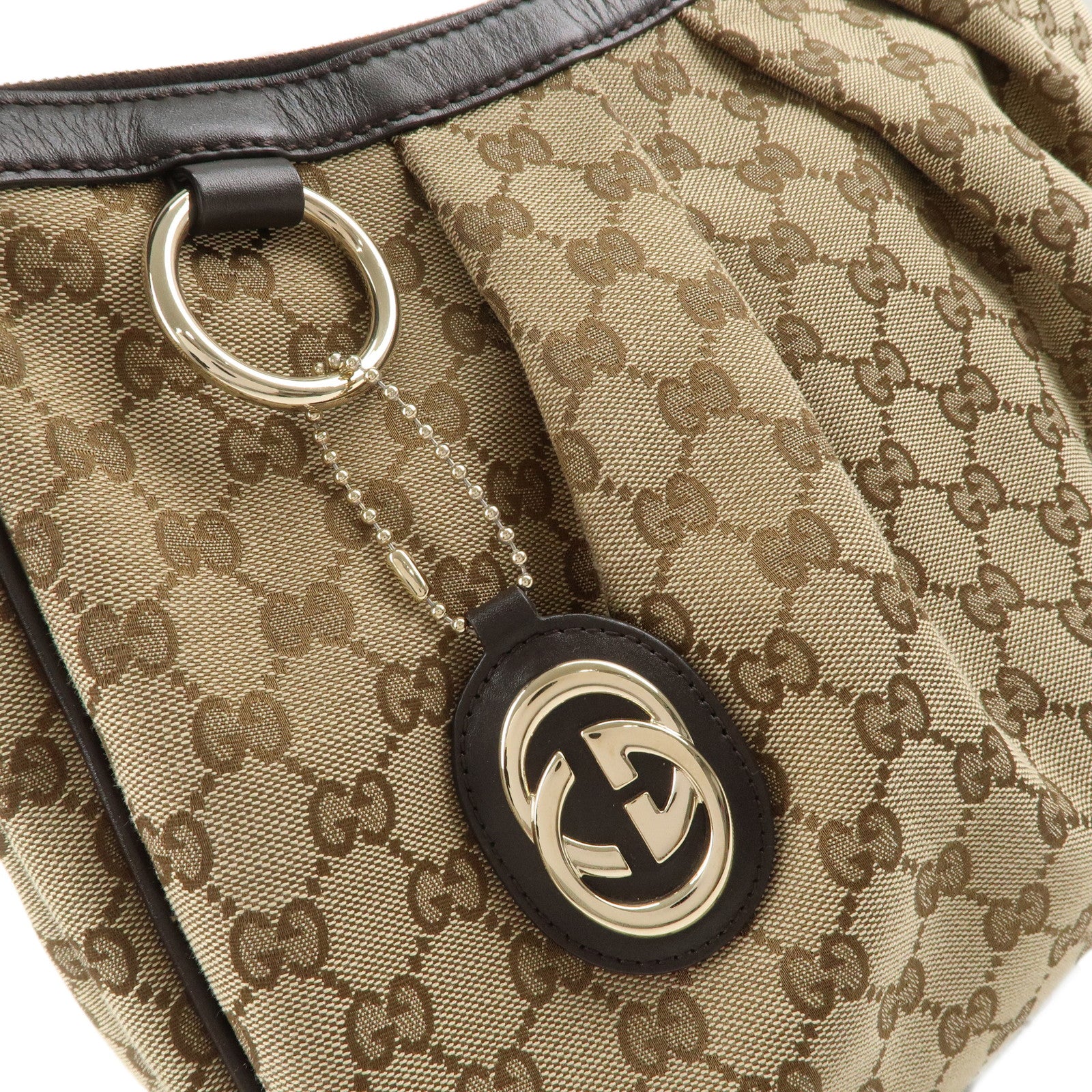 GUCCI Sukey GG Canvas Leather Shoulder Bag Beige Brown 232955