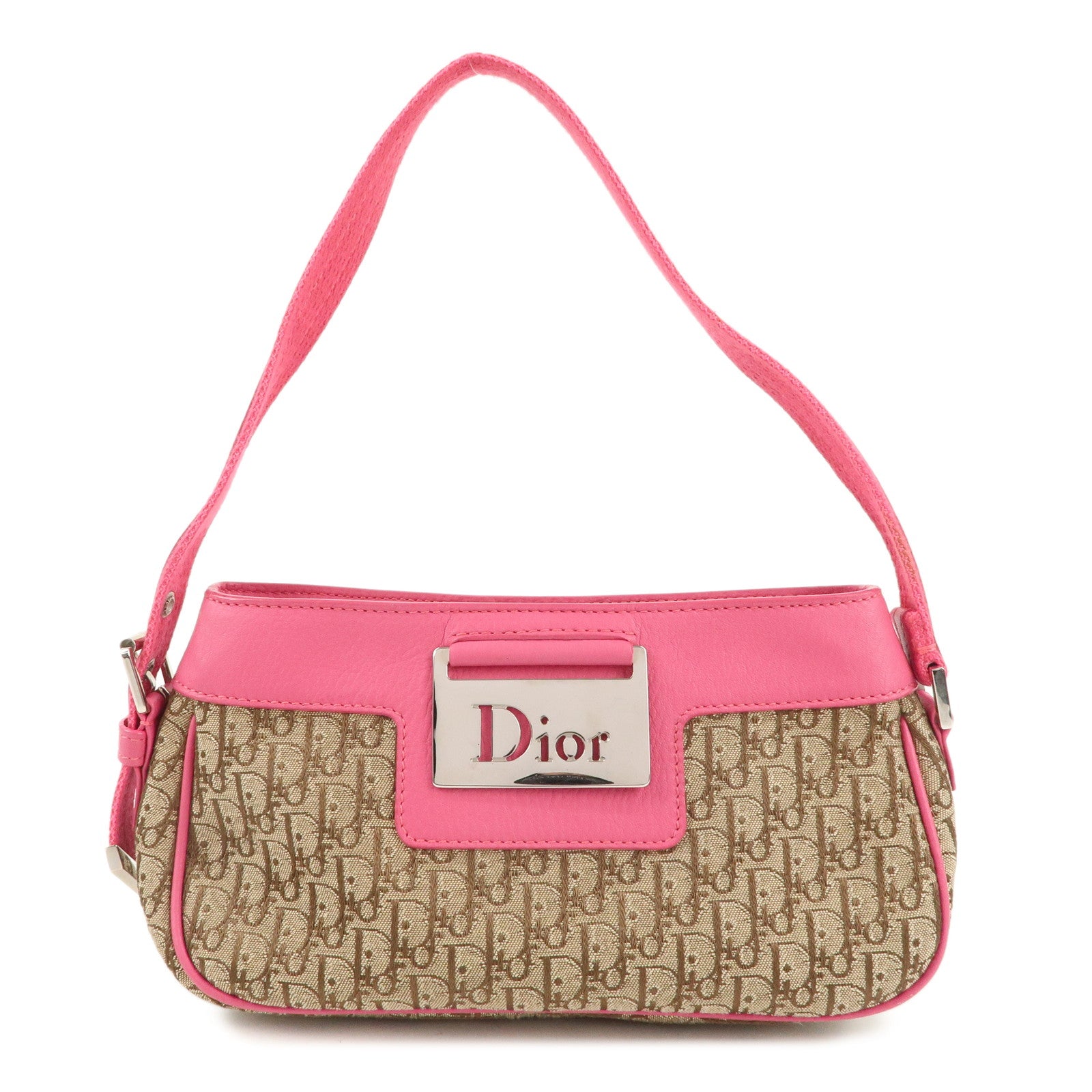 Christian-Dior-Trotter-Canvas-Leather-Shoulder-Bag-Beige-Pink