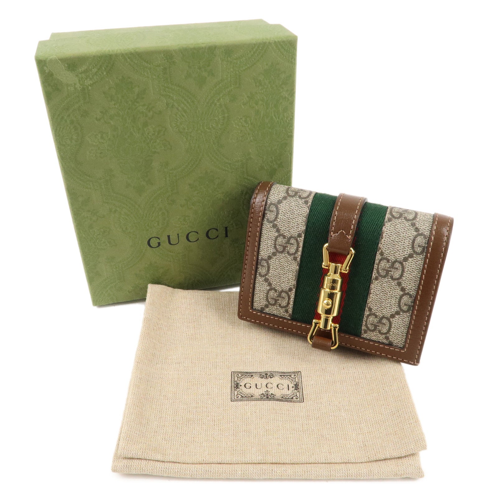 GUCCI NewJackie Sherry GGSupreme Leather Wallet Beige Brown 645536