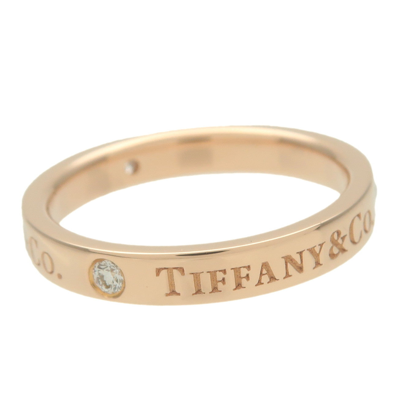 Tiffany&Co. Flat Band 3P Diamond Ring K18 750PG Rose Gold US5.5