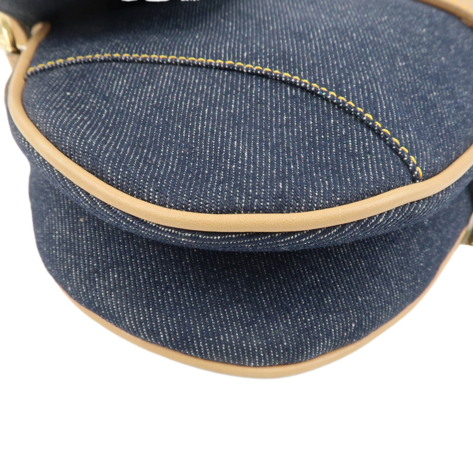 Christian Dior Saddle Bag Denim Leather Shoulder Bag Navy Beige