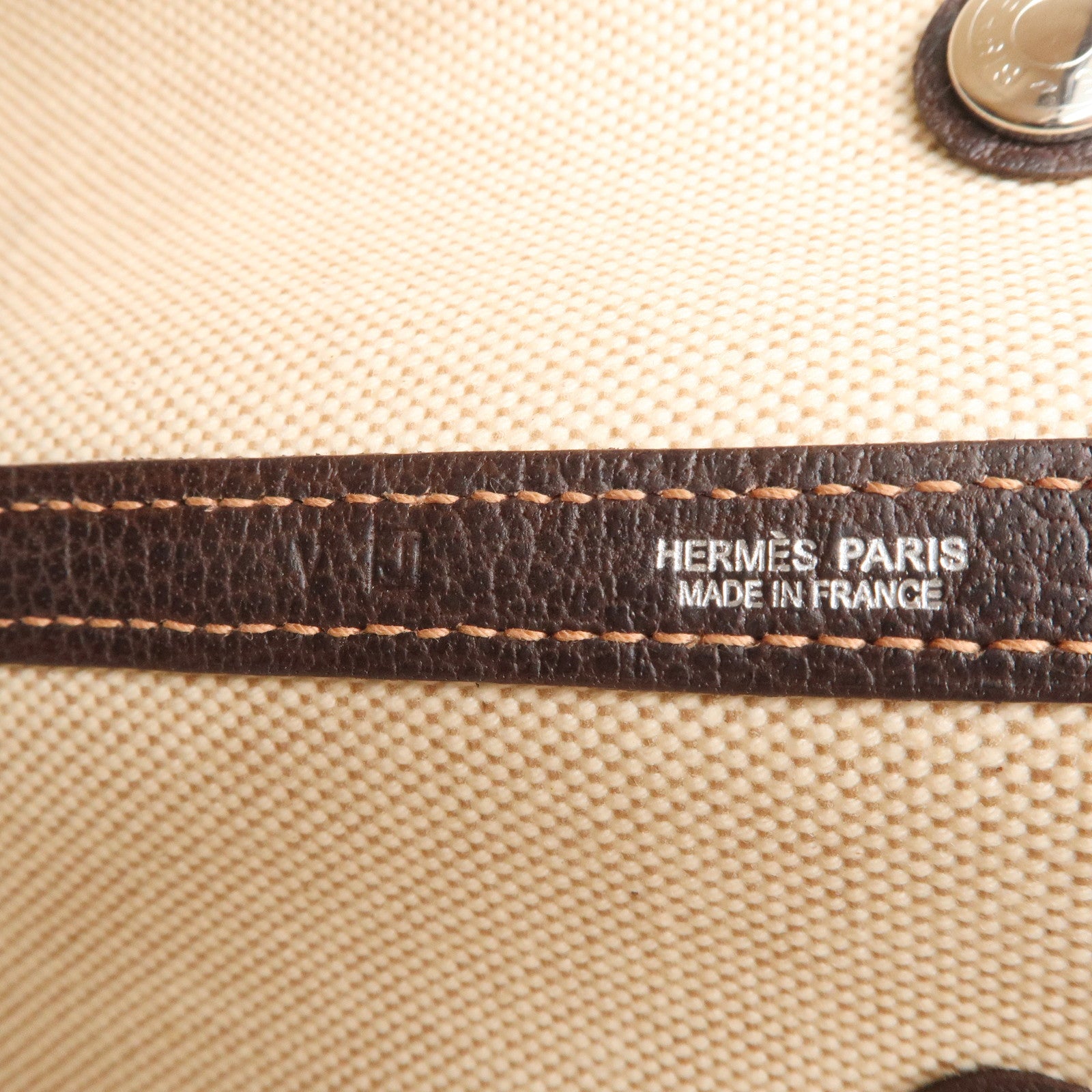 HERMES Canvas Leather Garden Party PM 笆｡J Stamped Beige Dark Brown