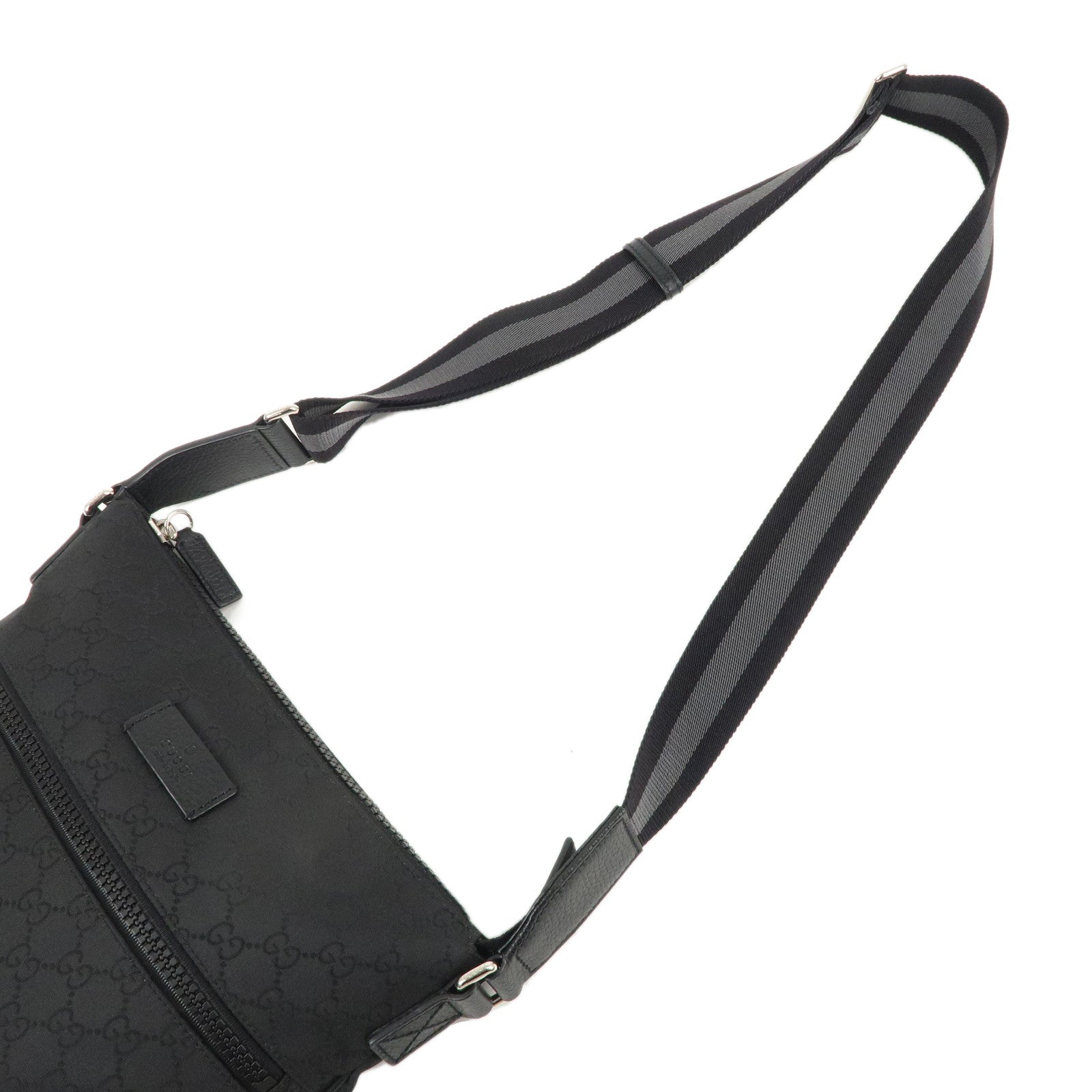 GUCCI Sherry GG Nylon Leather Crossbody Shoulder Bag Black 509639