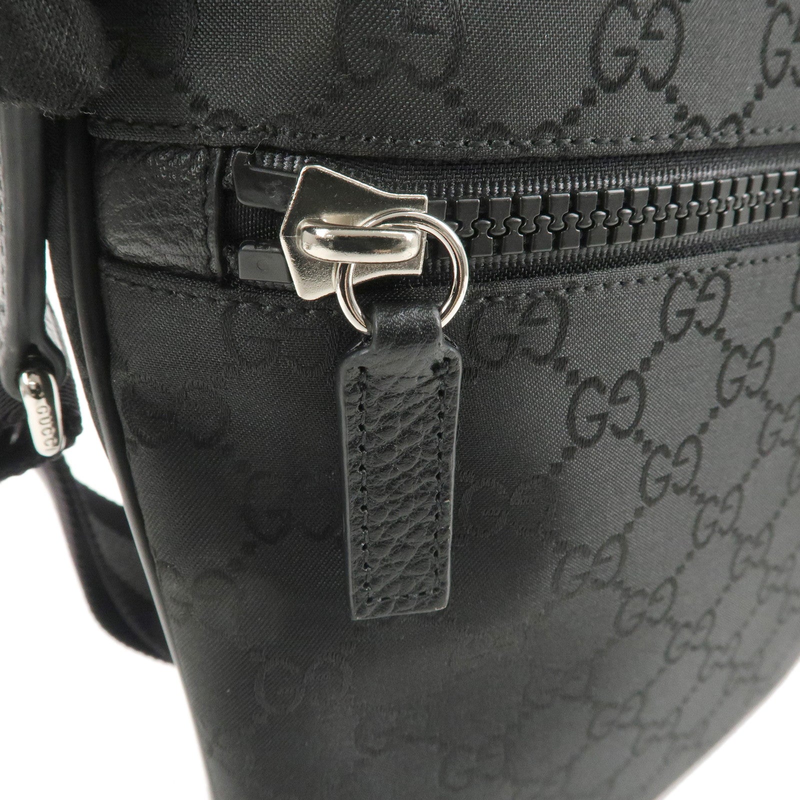 GUCCI Sherry GG Nylon Leather Crossbody Shoulder Bag Black 509639