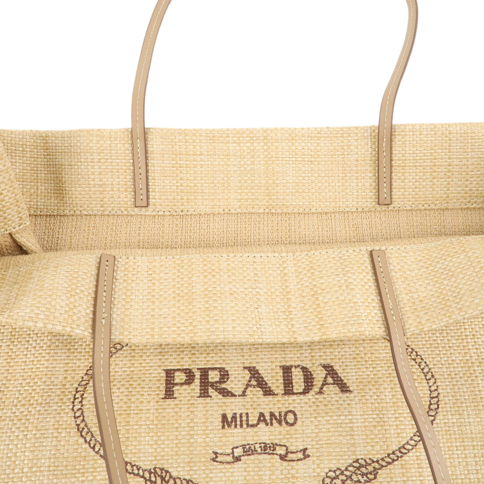 PRADA Raffia Leather Resort Limited Shopper Tote Bag Natural