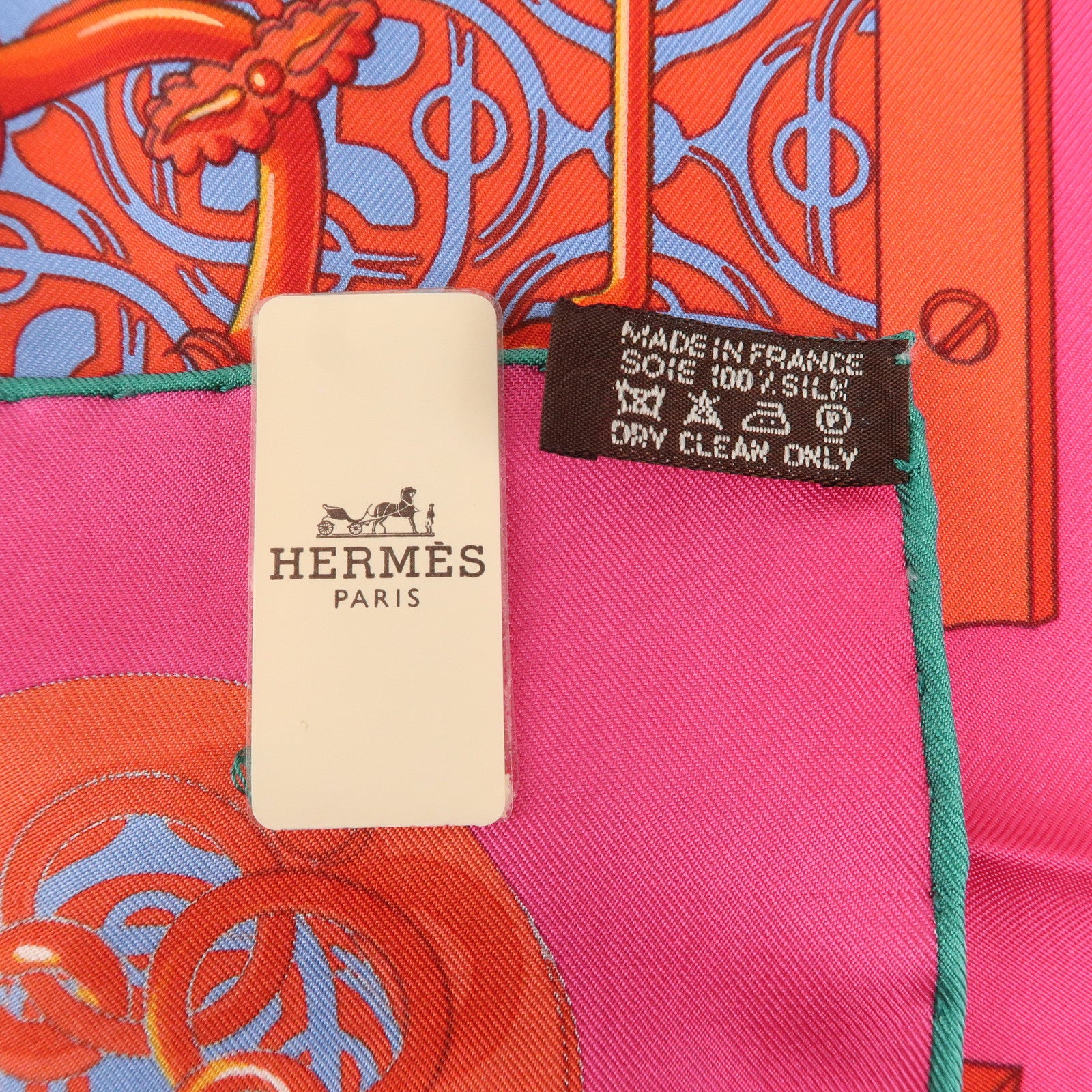 HERMES Silk 100% Carre 90 MORS et GOURMETTES Scarf Red Pink Blue