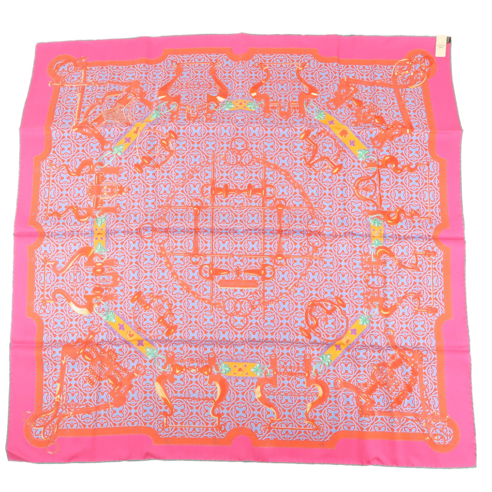 HERMES Silk 100% Carre 90 MORS et GOURMETTES Scarf Red Pink Blue