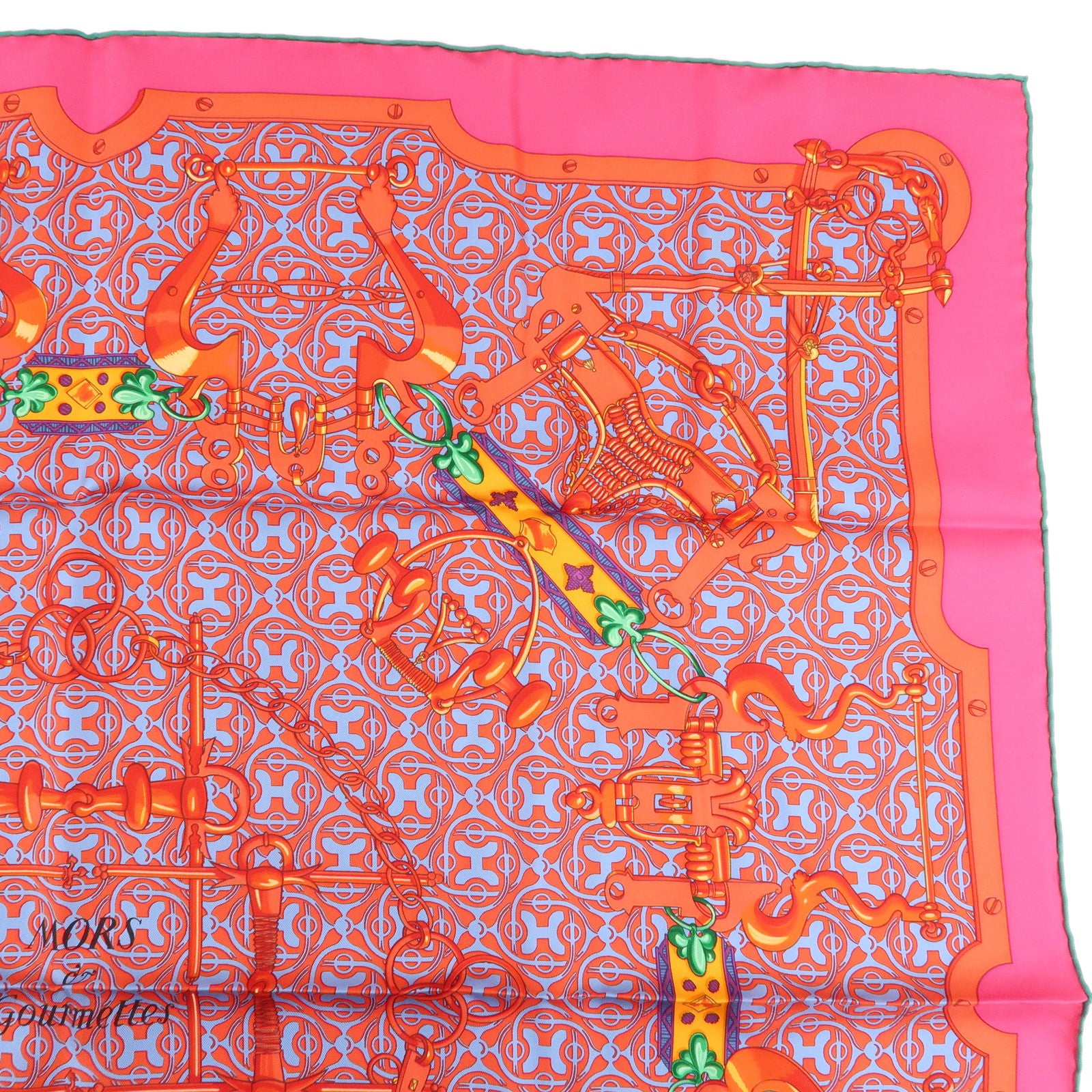 HERMES Silk 100% Carre 90 MORS et GOURMETTES Scarf Red Pink Blue