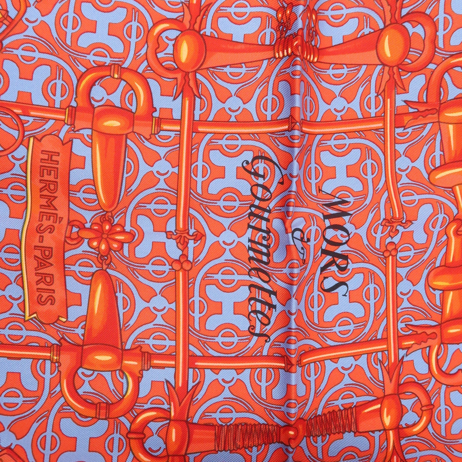 HERMES Silk 100% Carre 90 MORS et GOURMETTES Scarf Red Pink Blue