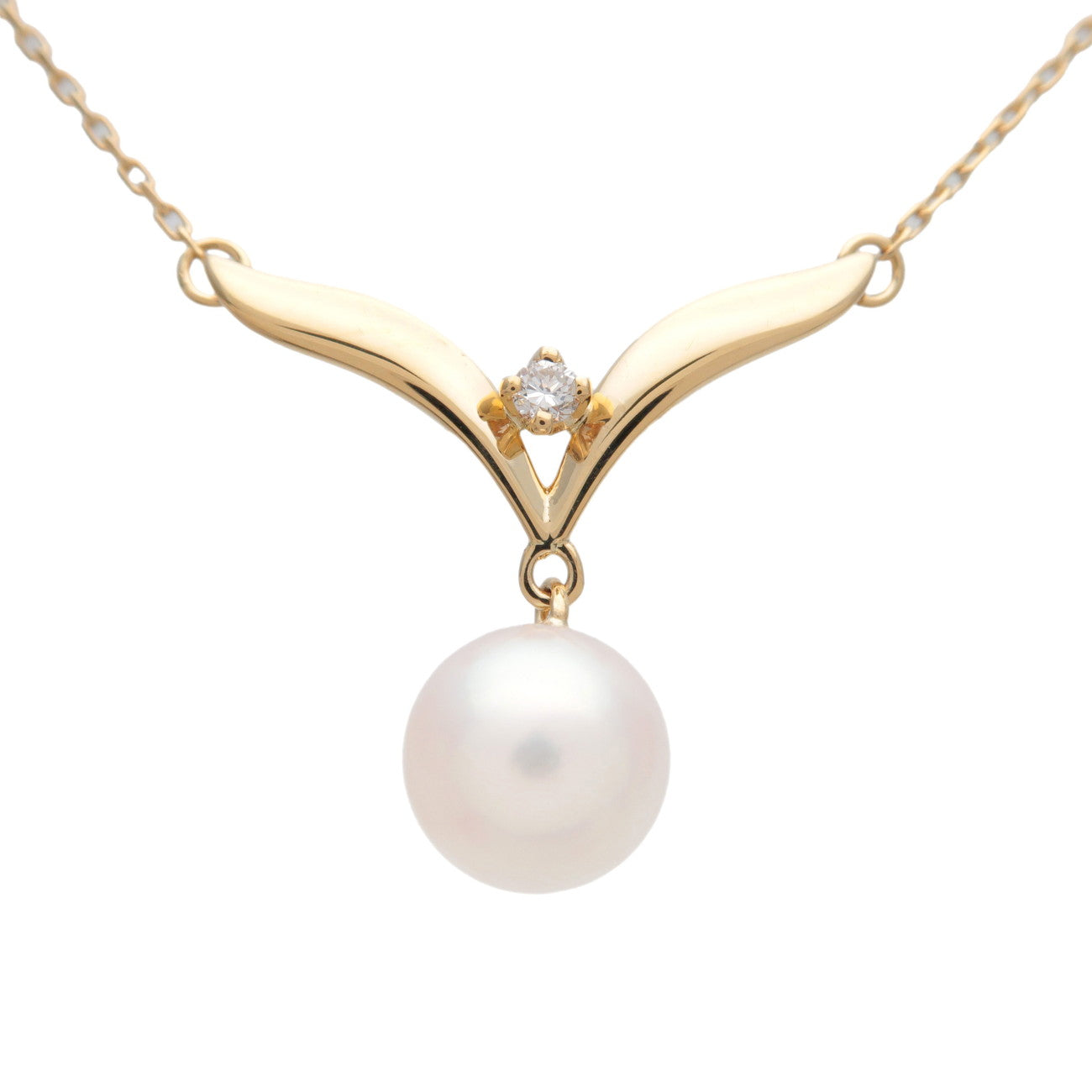 MIKIMOTO-1P-Pearl-Diamond-Necklace-K18YG-750YG-Yellow-Gold