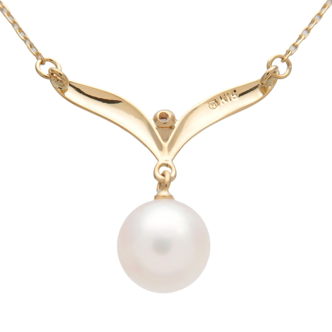 MIKIMOTO 1P Pearl Diamond Necklace K18YG 750YG Yellow Gold