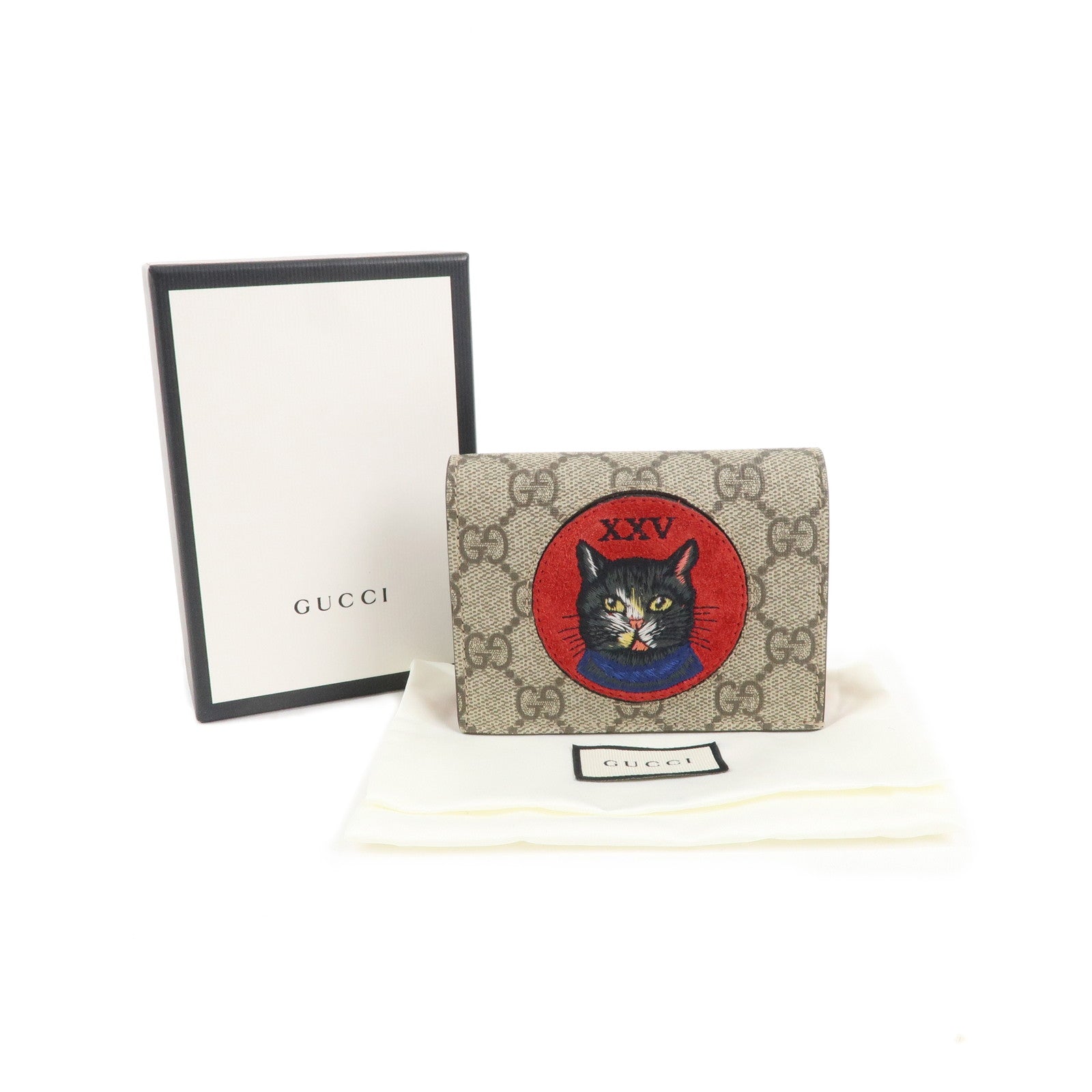 GUCCI GG Supreme Mystic Cat Compact Wallet Beige 499380