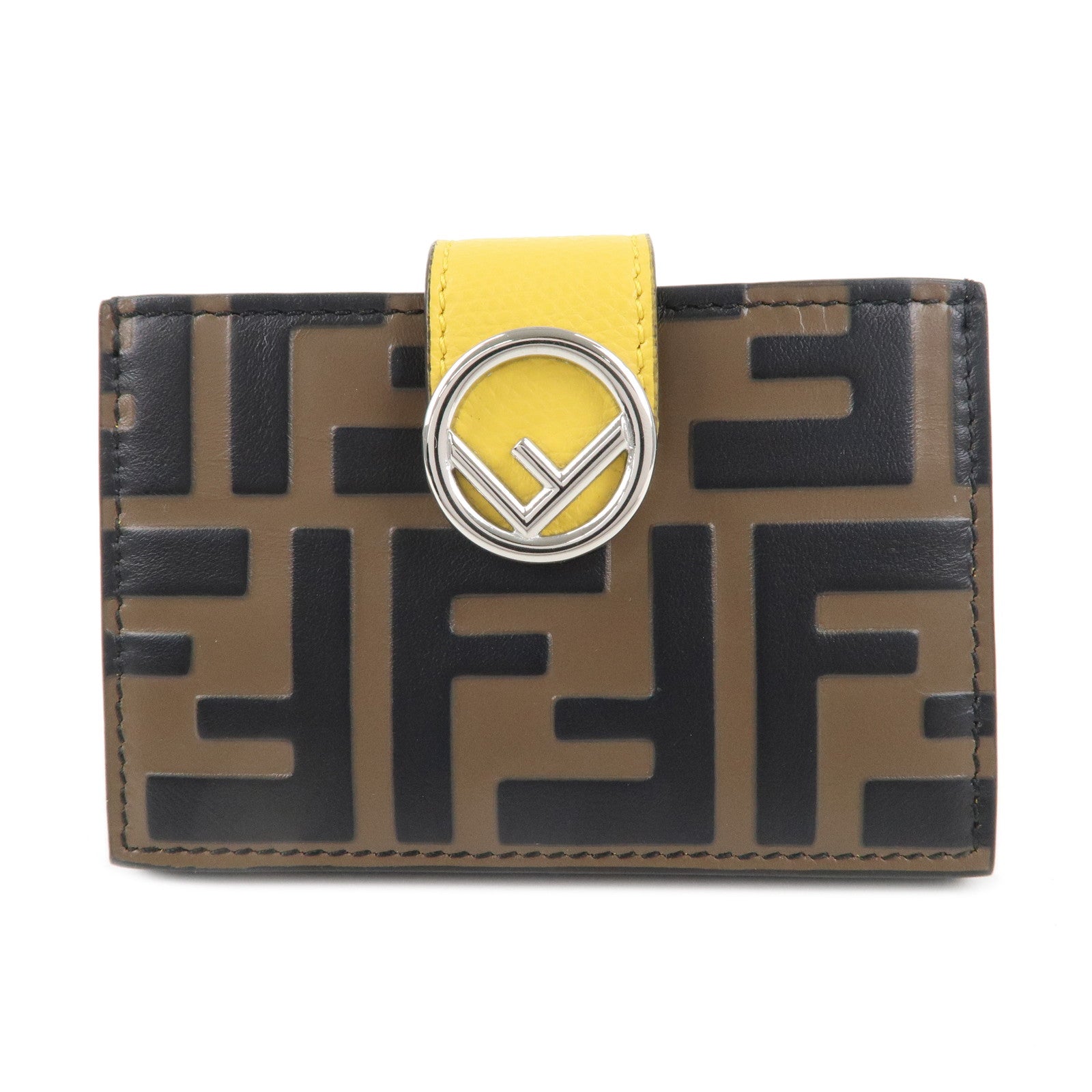 FENDI-Zucca-Leather-F-is-FENDI-Card-Case-Brown-Black-Yellow-8M0301