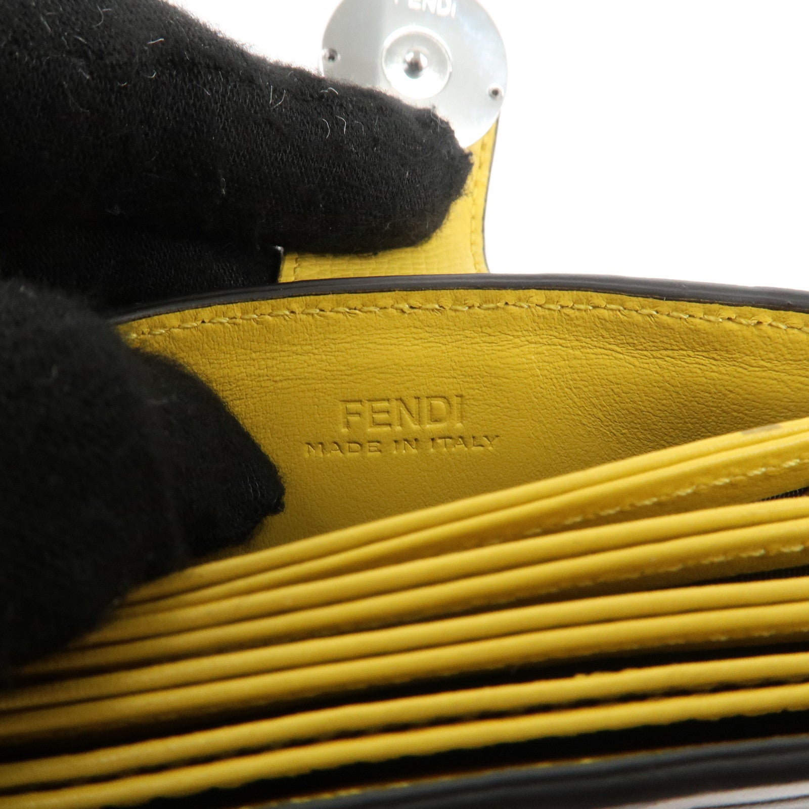 FENDI Zucca Leather F is FENDI Card Case Brown Black Yellow 8M0301