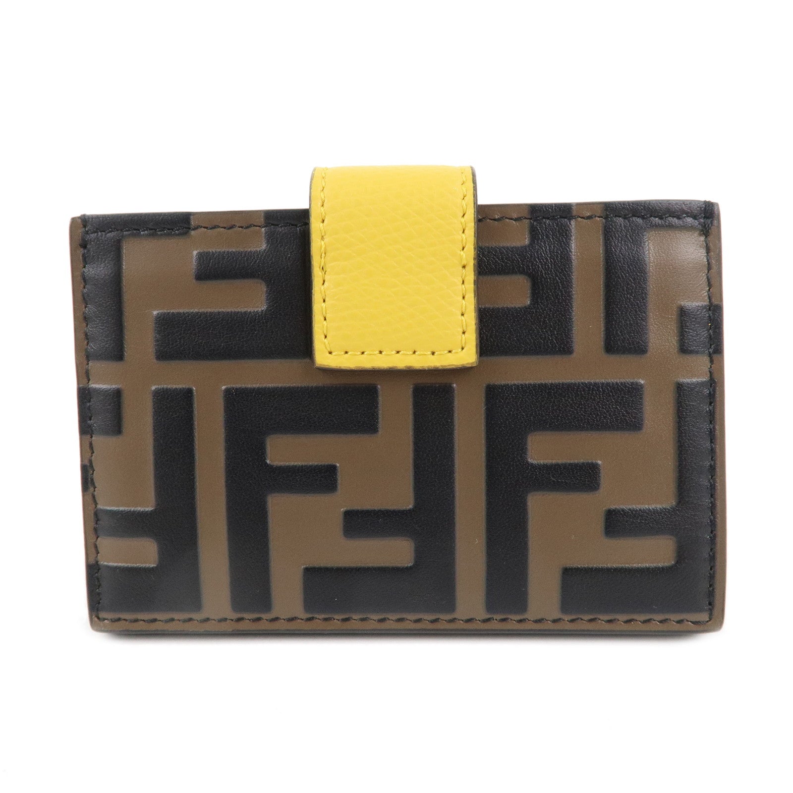 FENDI Zucca Leather F is FENDI Card Case Brown Black Yellow 8M0301