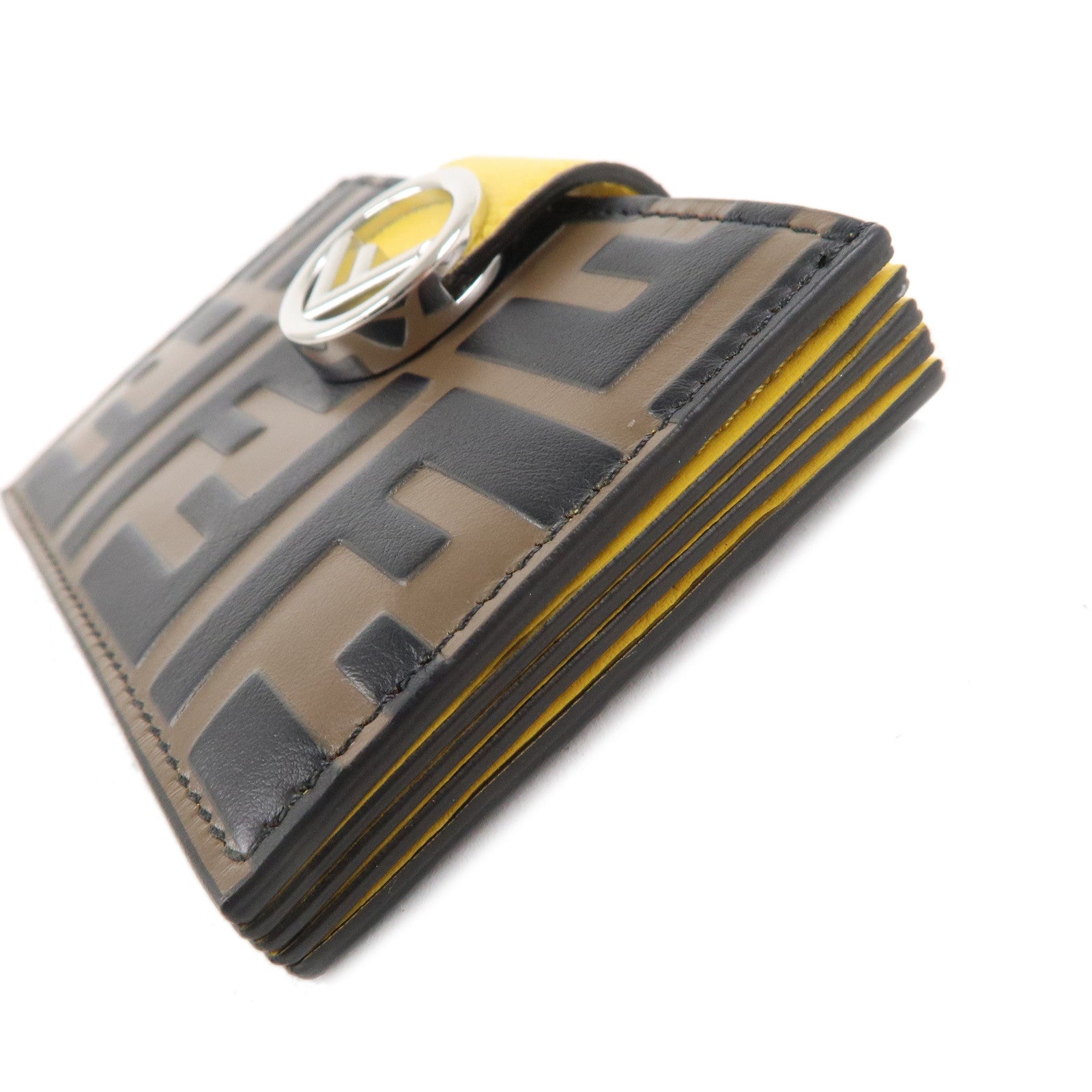 FENDI Zucca Leather F is FENDI Card Case Brown Black Yellow 8M0301