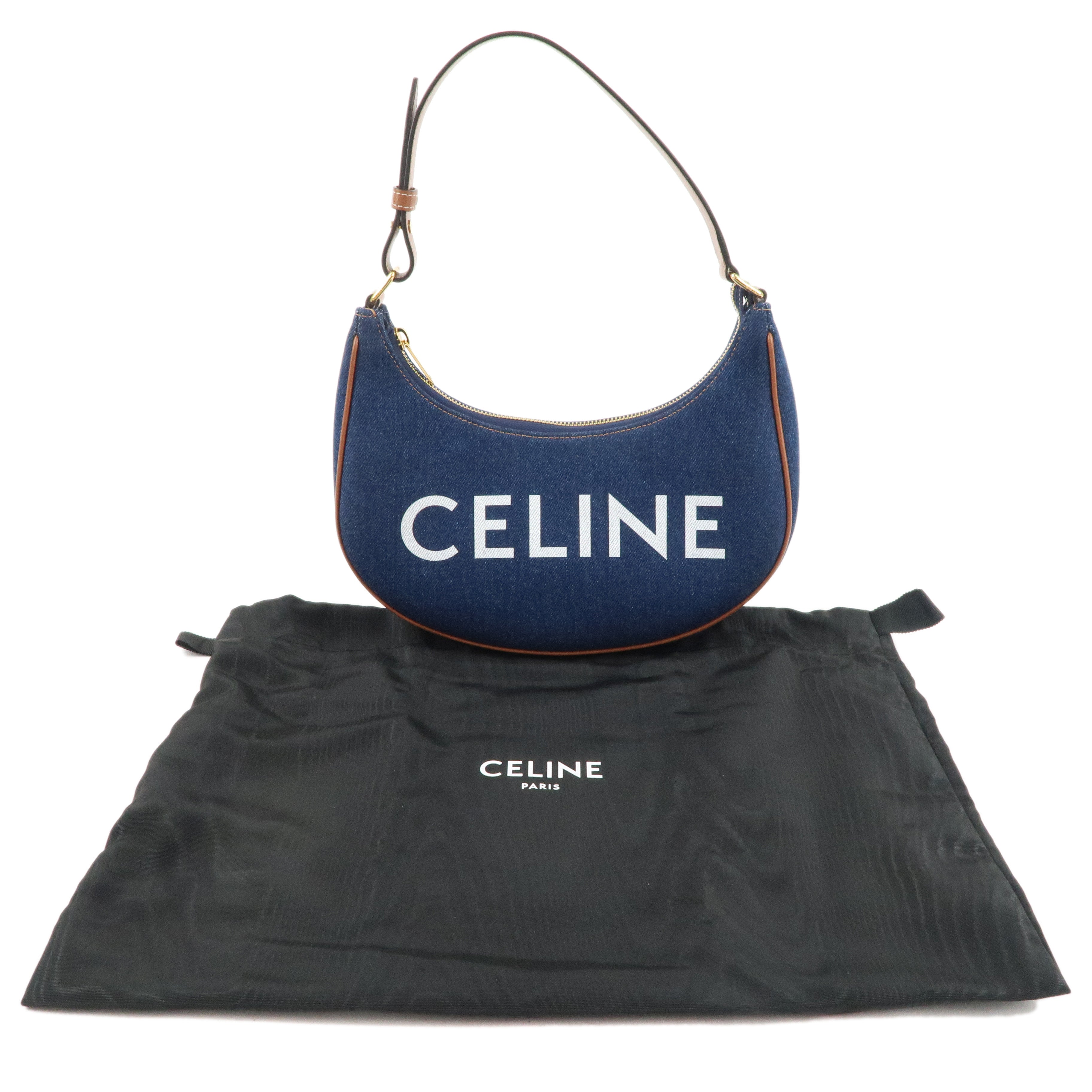 CELINE Denim Leather Ava Hand Bag  Blue Brown 193952DKA