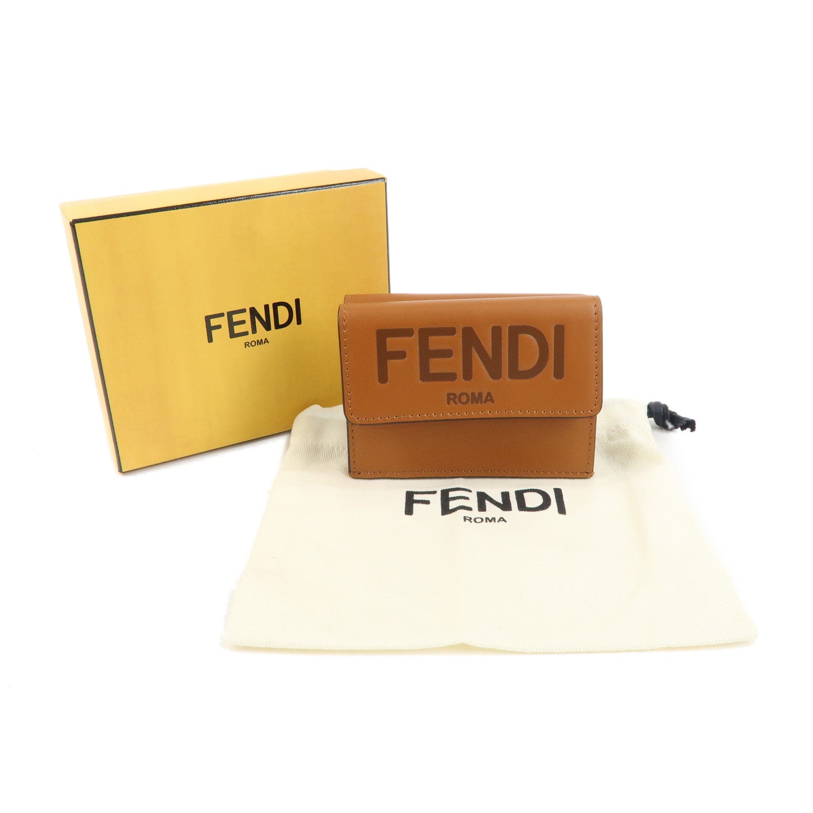 FENDI Roma Leather Micro Tri-fold Wallet Brown 8M0395