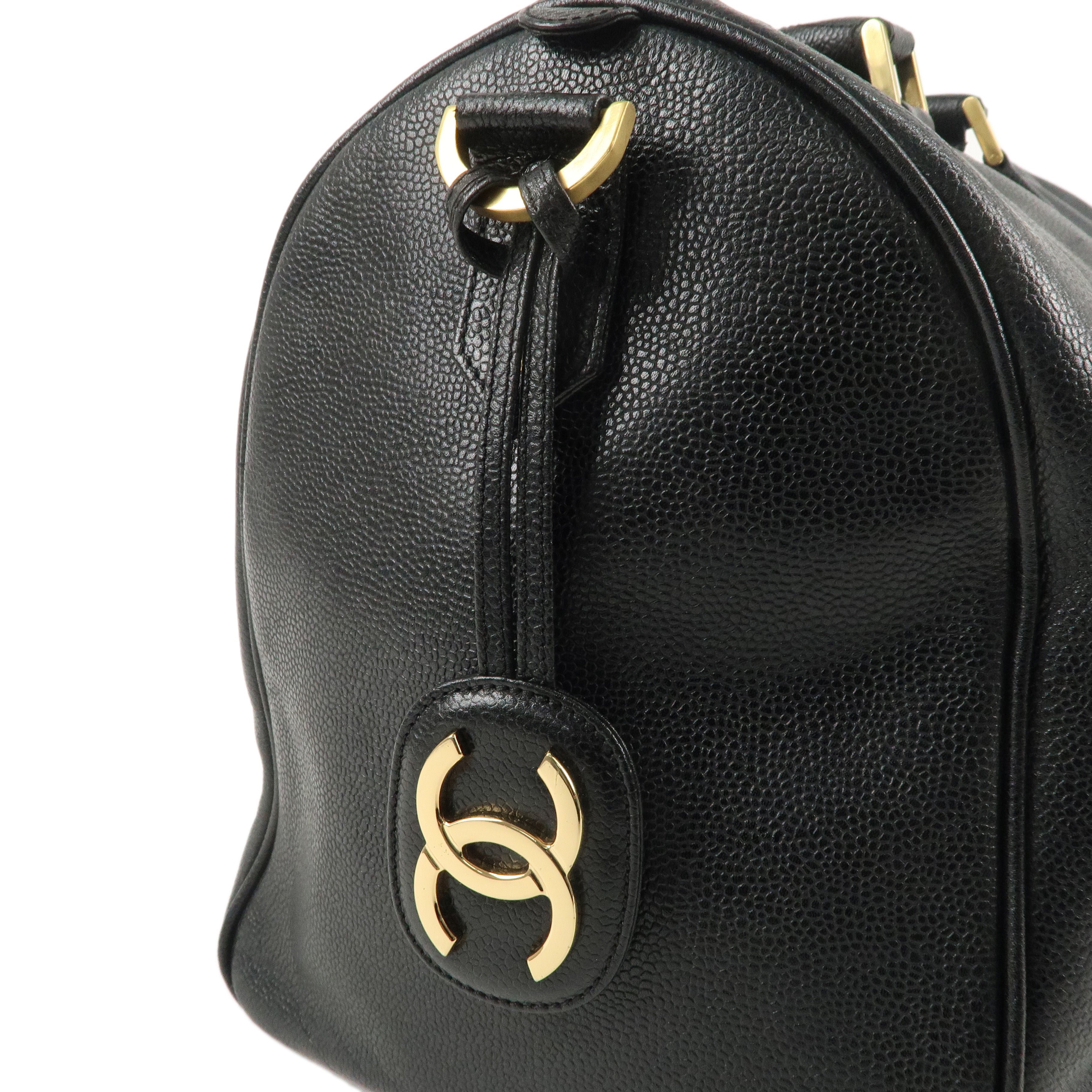 CHANEL Cavier Skin Boston Bag Travel Bag Black Gold HDW