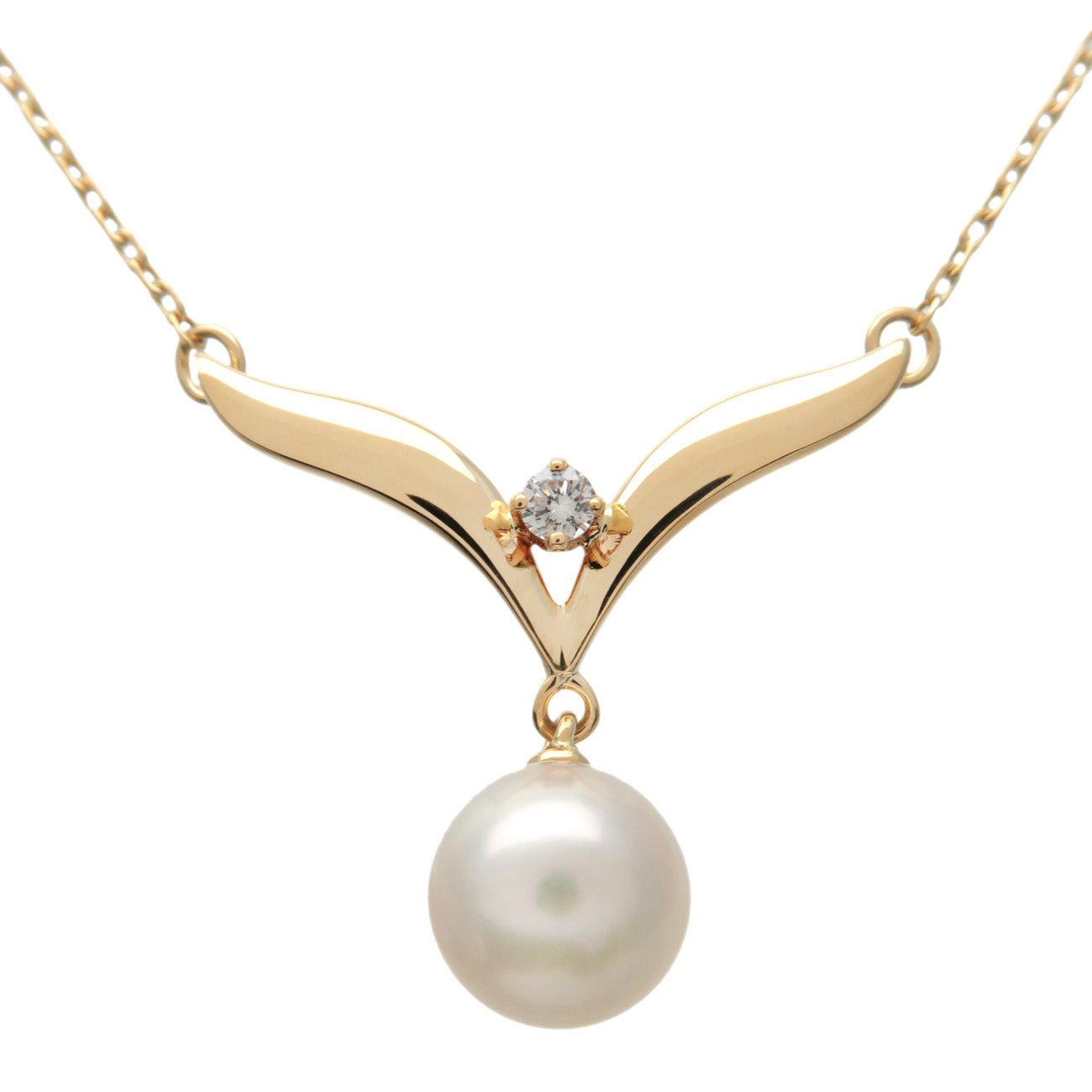 MIKIMOTO-1P-Pearl-7.1mm-Diamond-Necklace-K18YG-750YG-Yellow-Gold