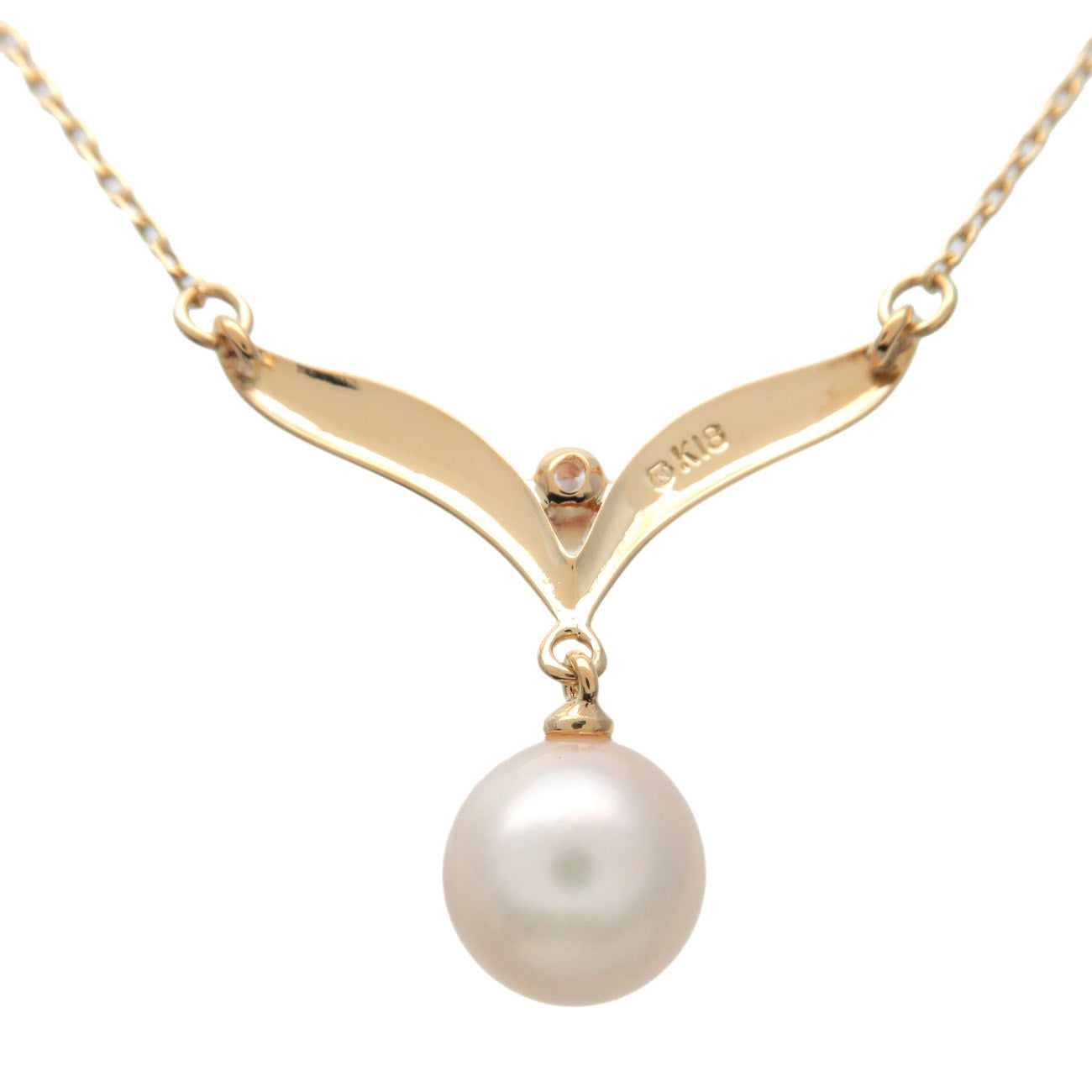 MIKIMOTO 1P Pearl 7.1mm Diamond Necklace K18YG 750YG Yellow Gold